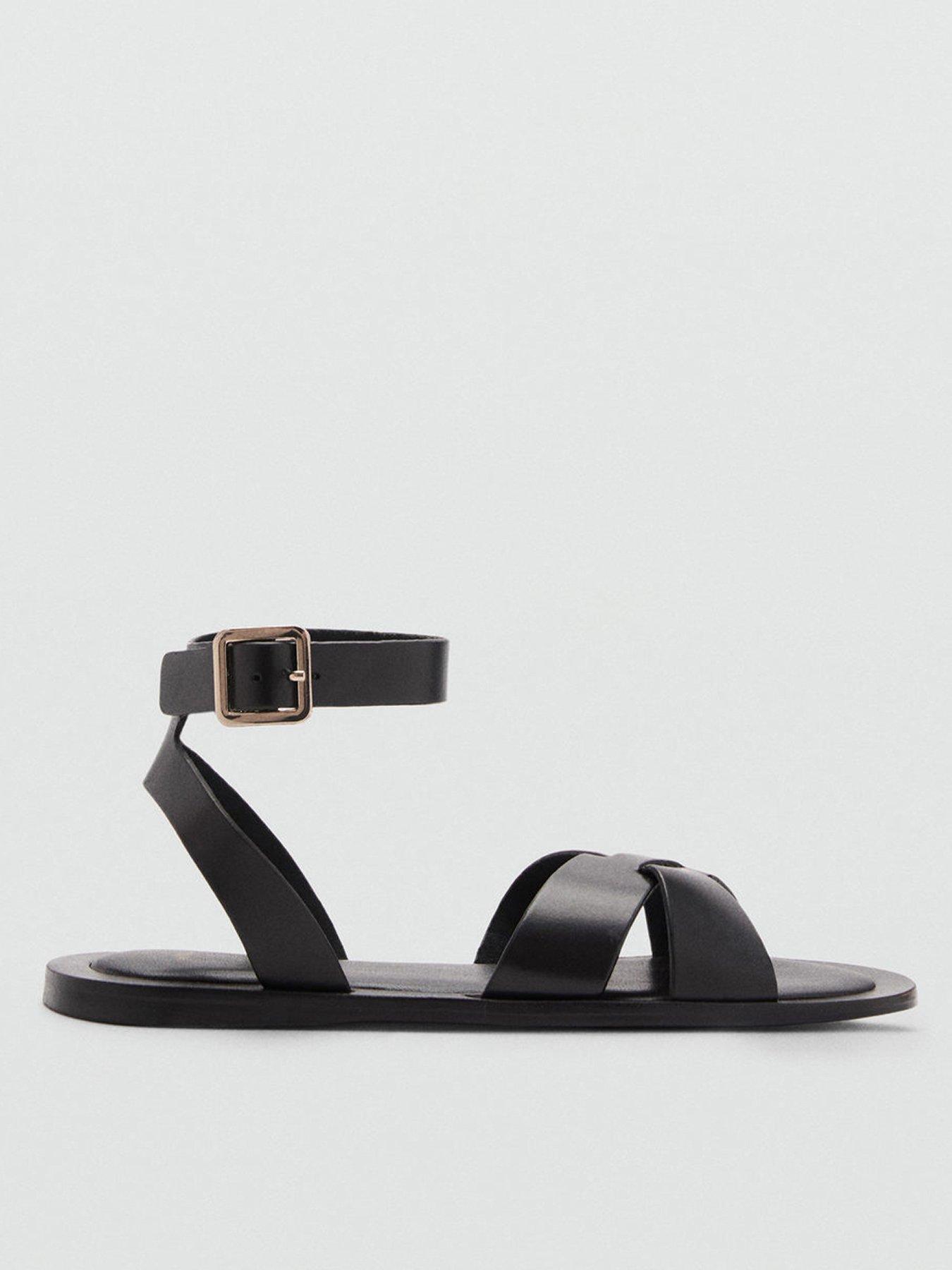 Mango Leather Sandals With Buckle Strap - Black | Very
