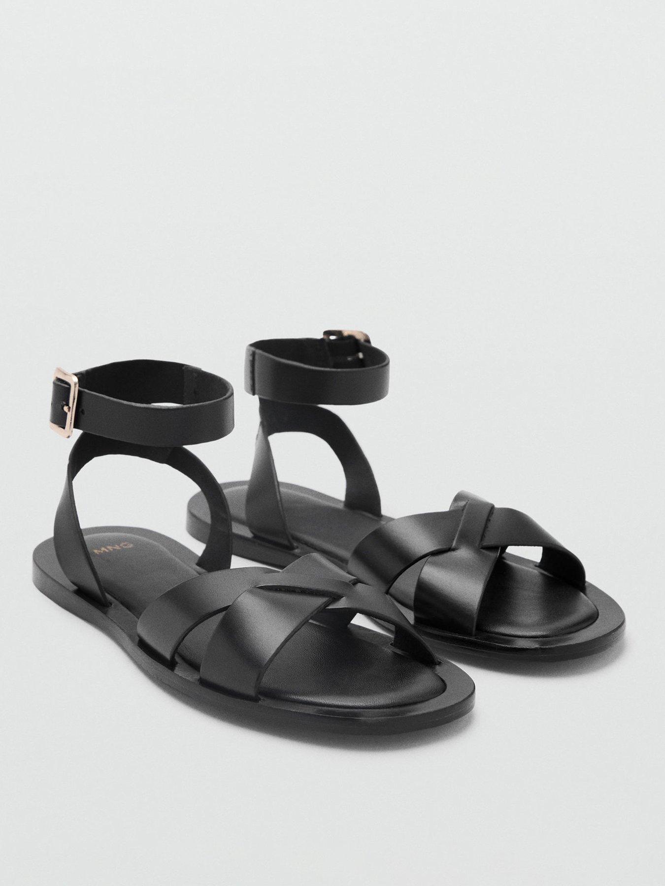 Mango Leather Sandals With Buckle Strap - Black | Very