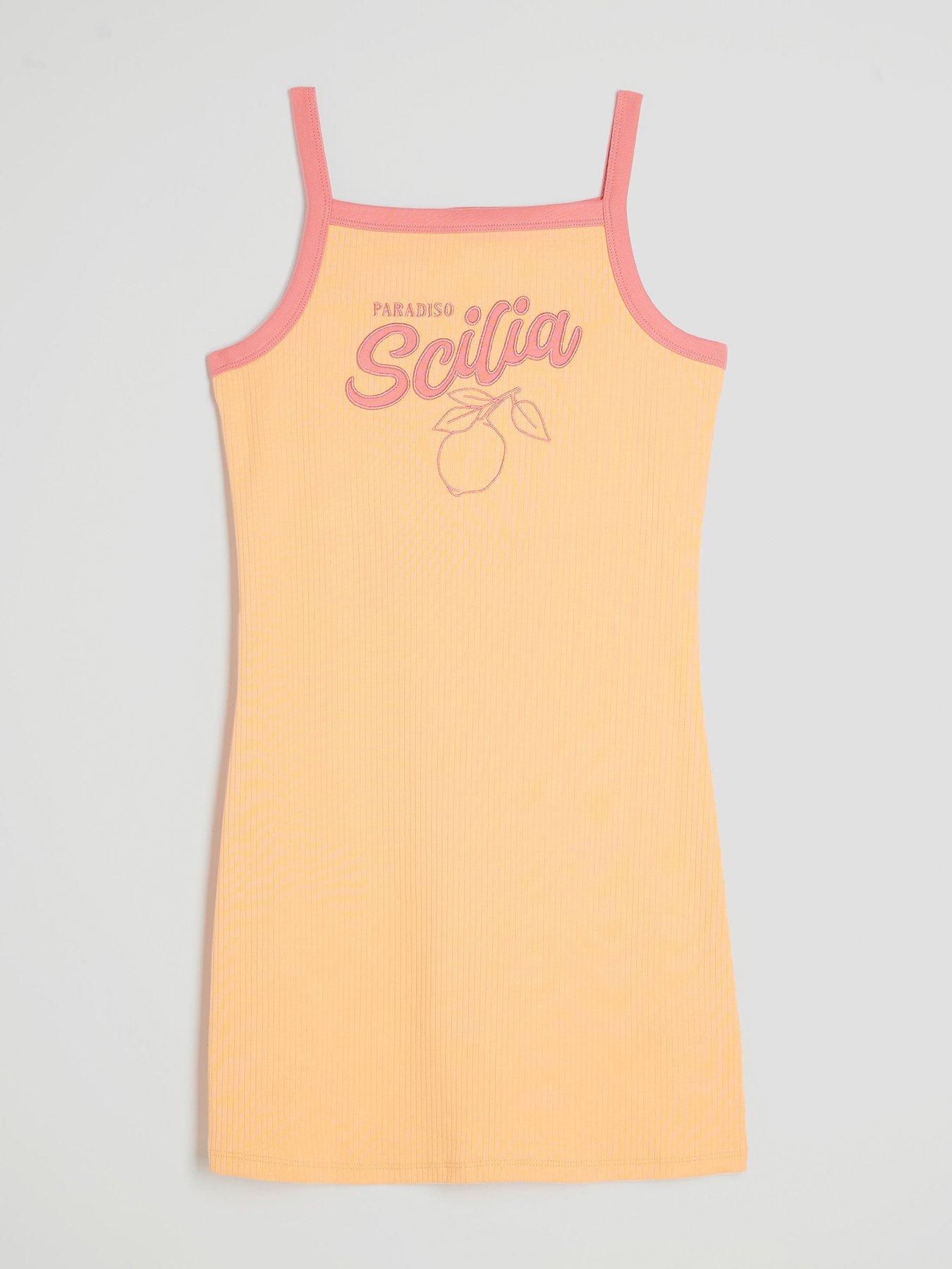 undefined Girls Scilia Graphic Ribbed Dress - Orange