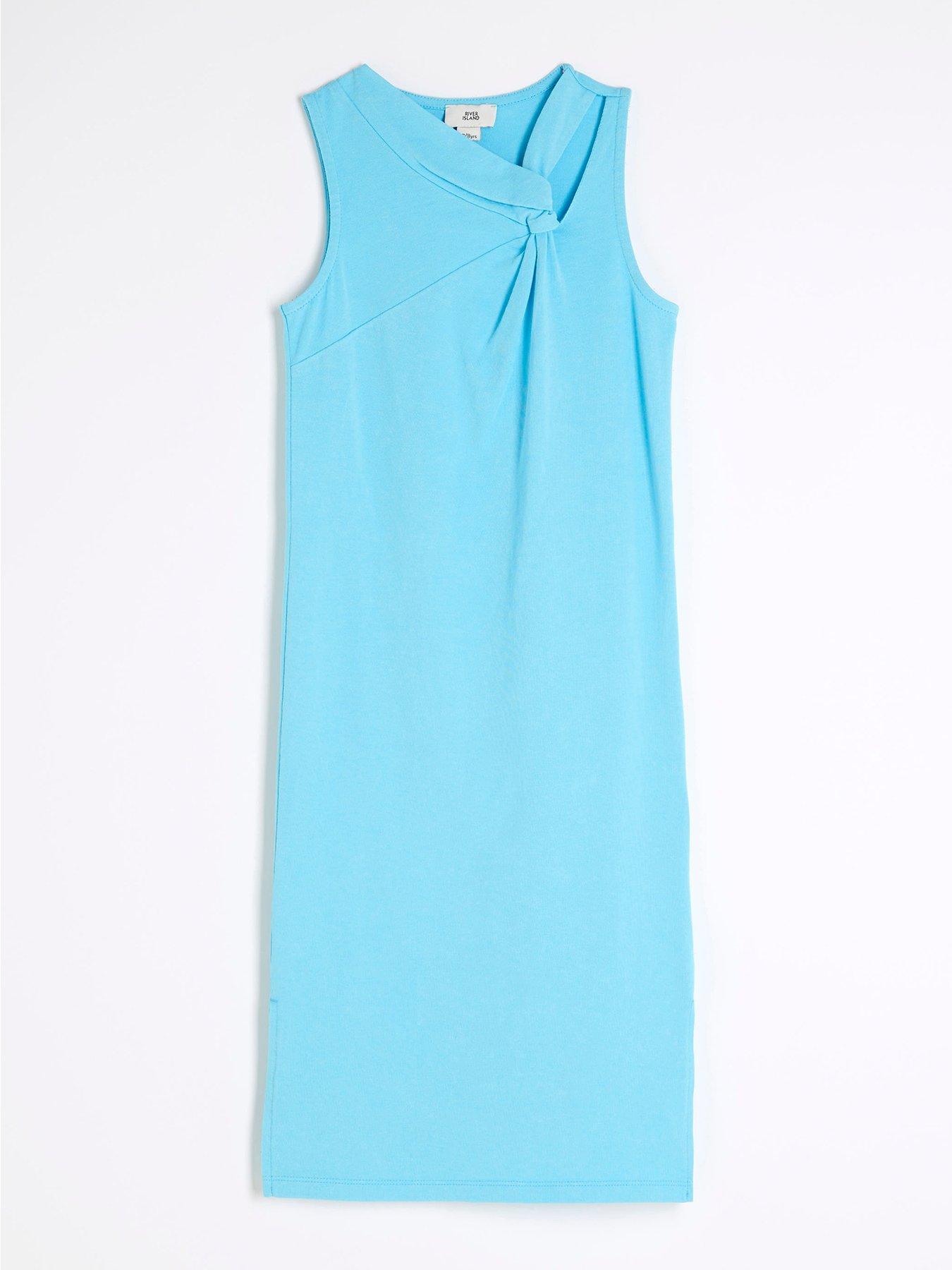 undefined Girls Knot T-Shirt Washed Midi Dress - Blue