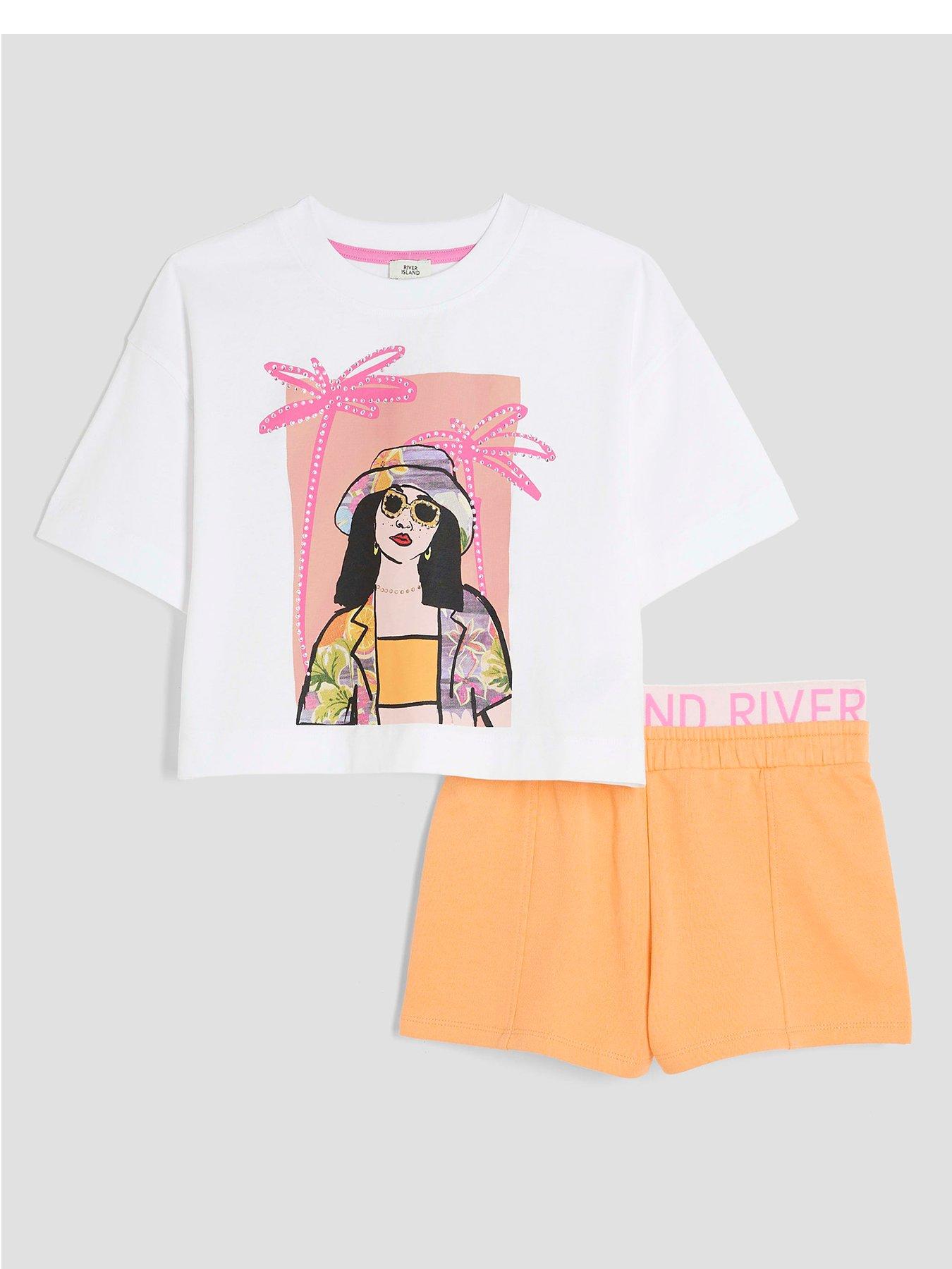 River Island Older Girls Girl Runner Shorts Set  - Orange