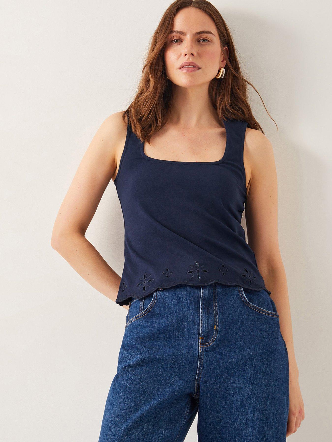 undefined Cara Cutwork Cami Top Blue - Navy