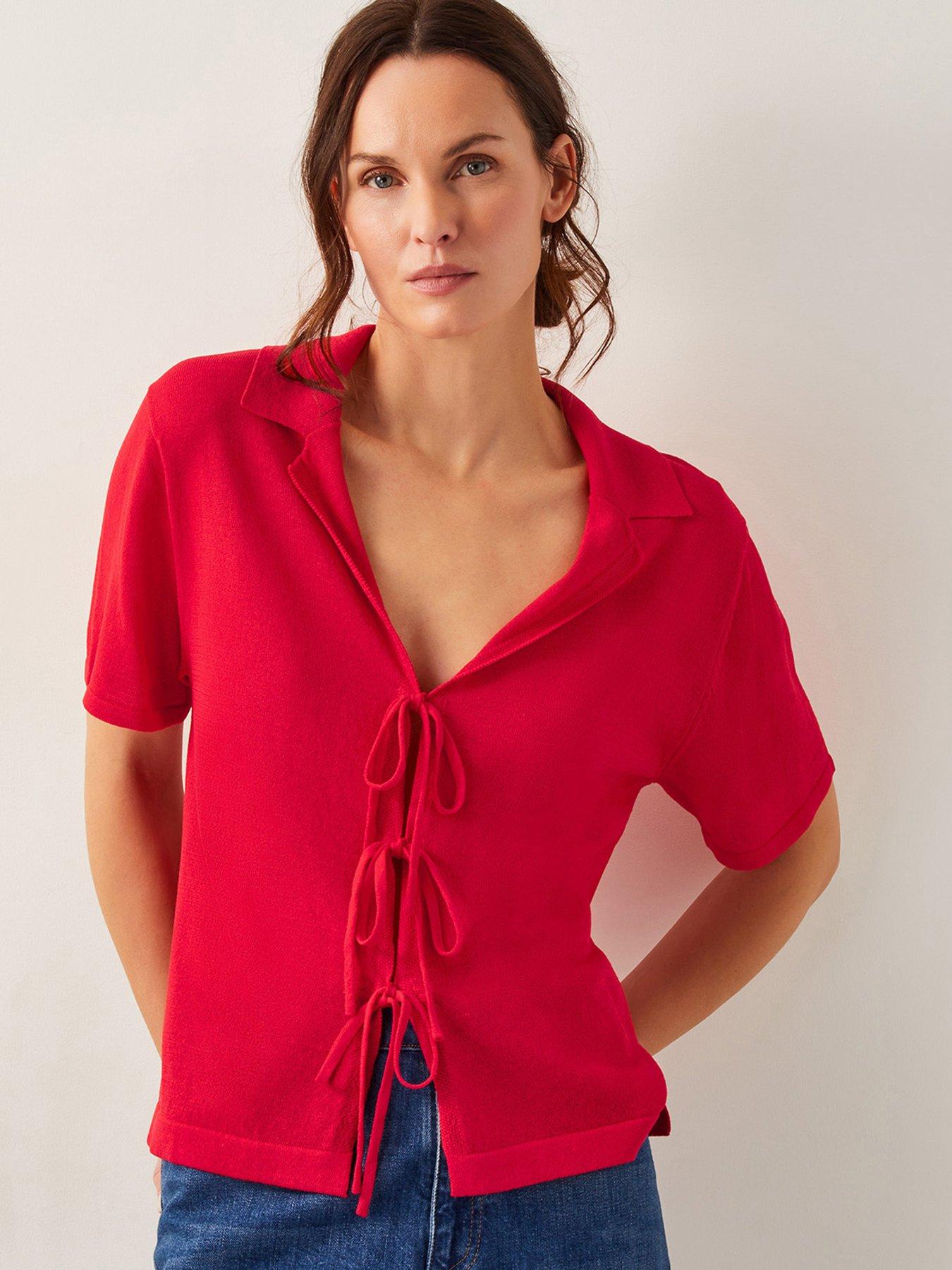 undefined Tia Tie Knit Cardigan - Red