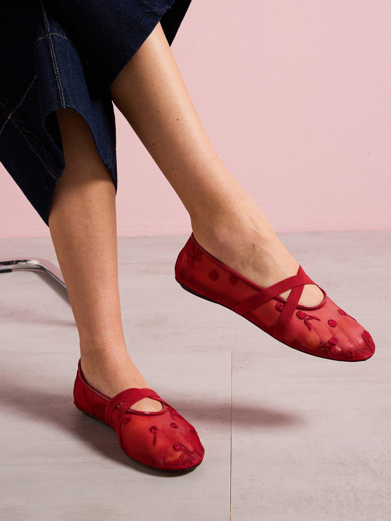 undefined Ballerina Flats With Cross Straps With Embroidered Flowers