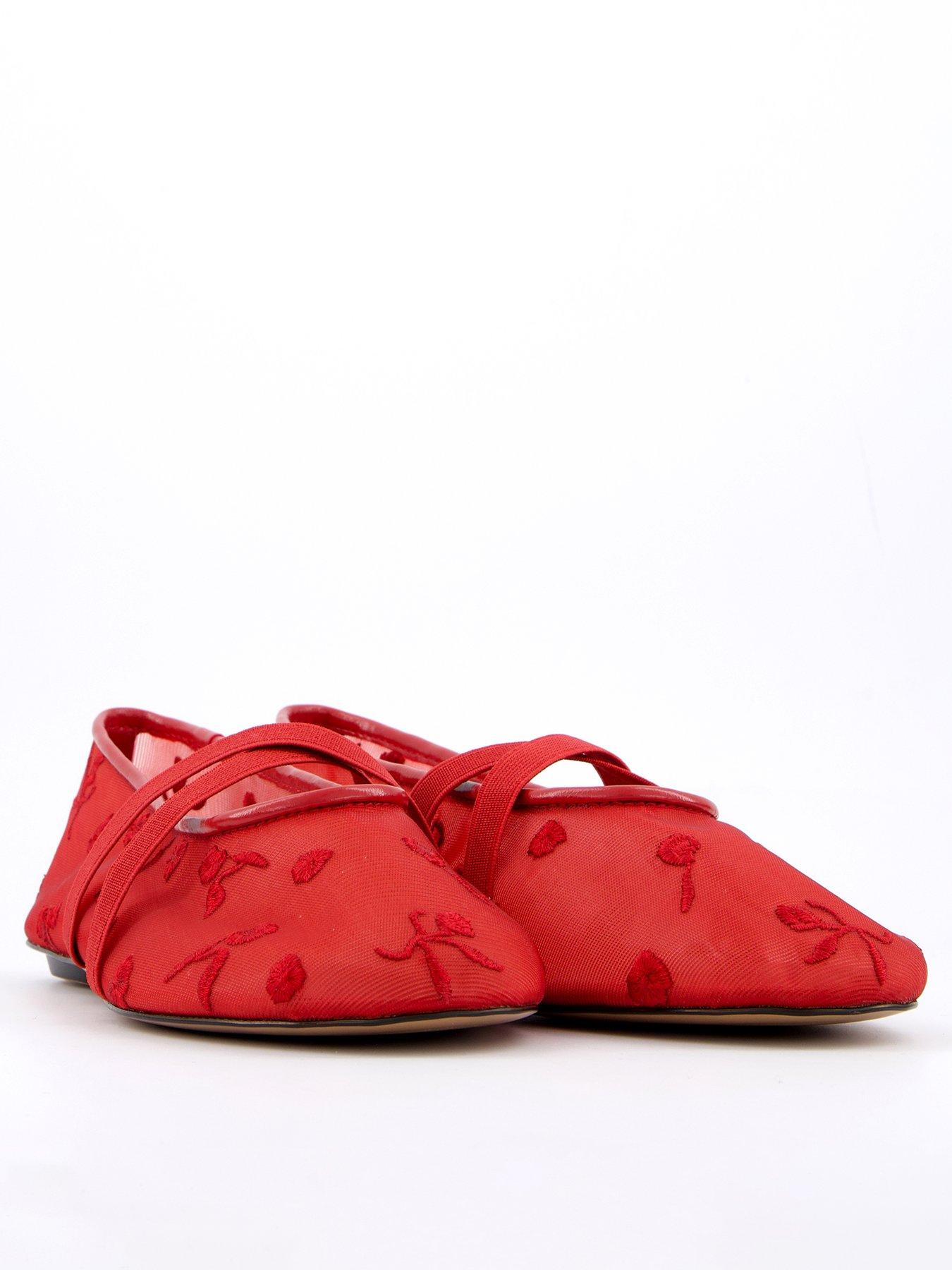 Mango Ballerina Flats With Cross Straps With Embroidered Flowers