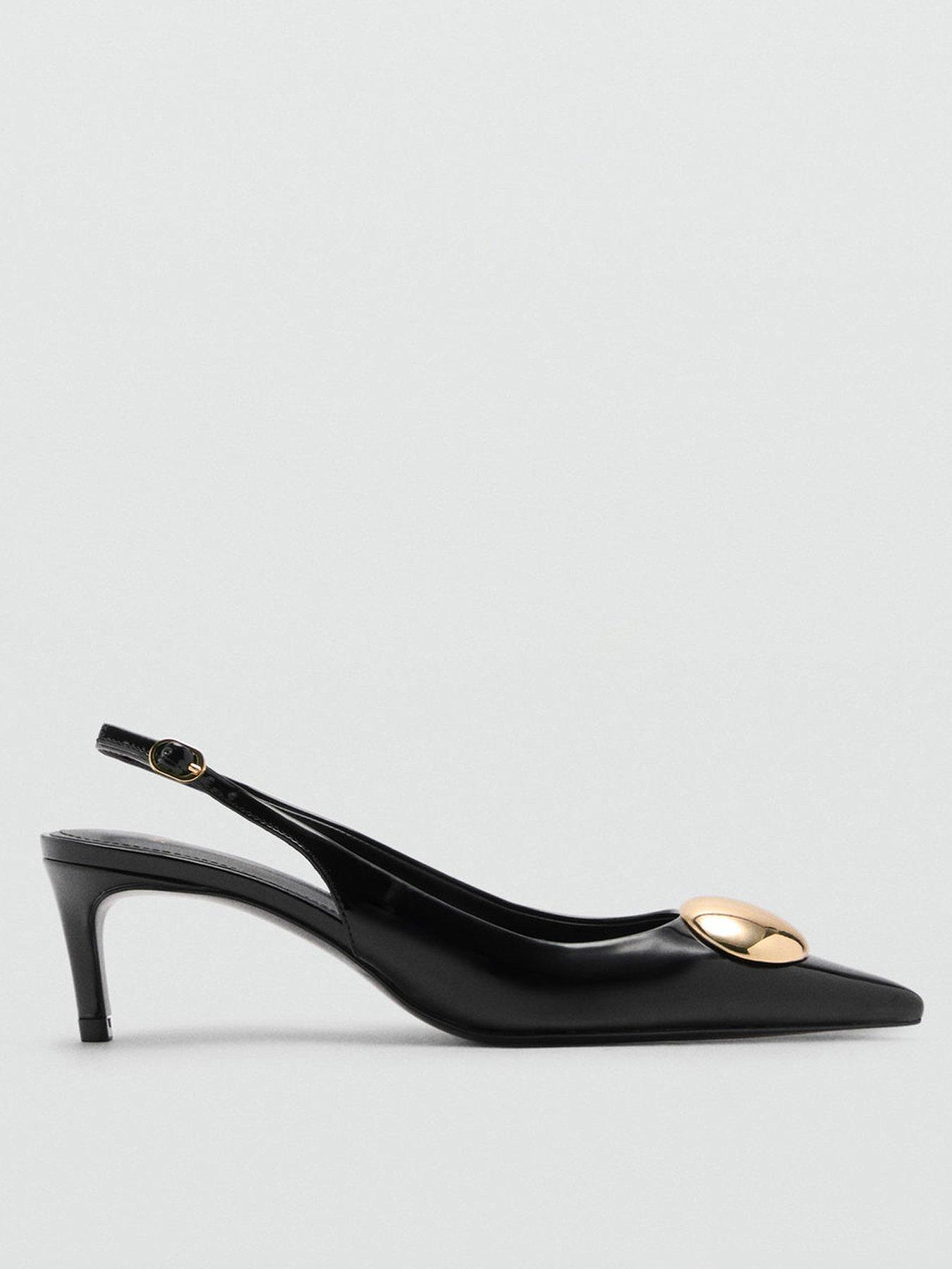 undefined Kitten Heel Shoes With Metallic Decoration - Black