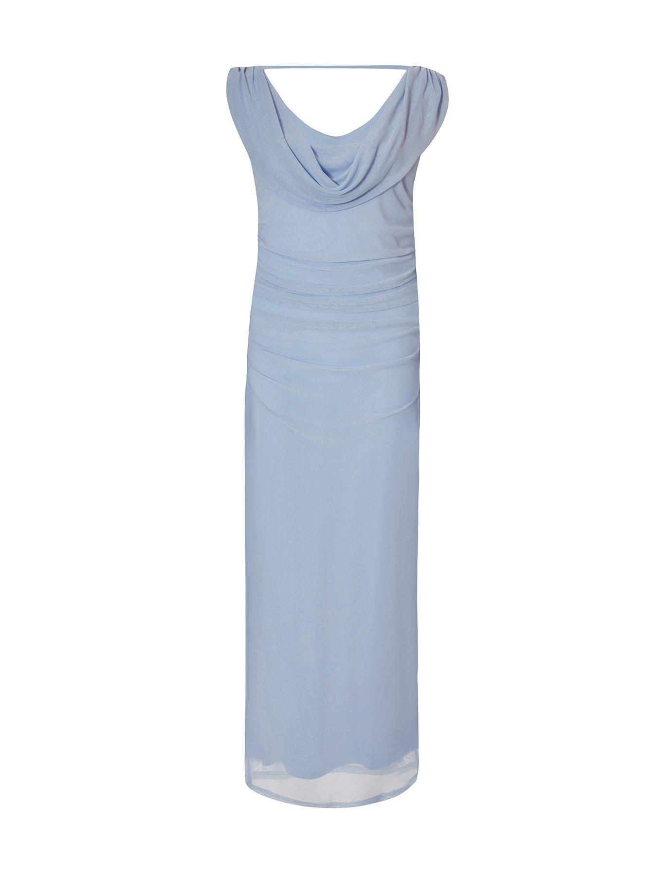 Image 4 of 6 of Quiz Pale Blue Mesh Cowl Midaxi Dress