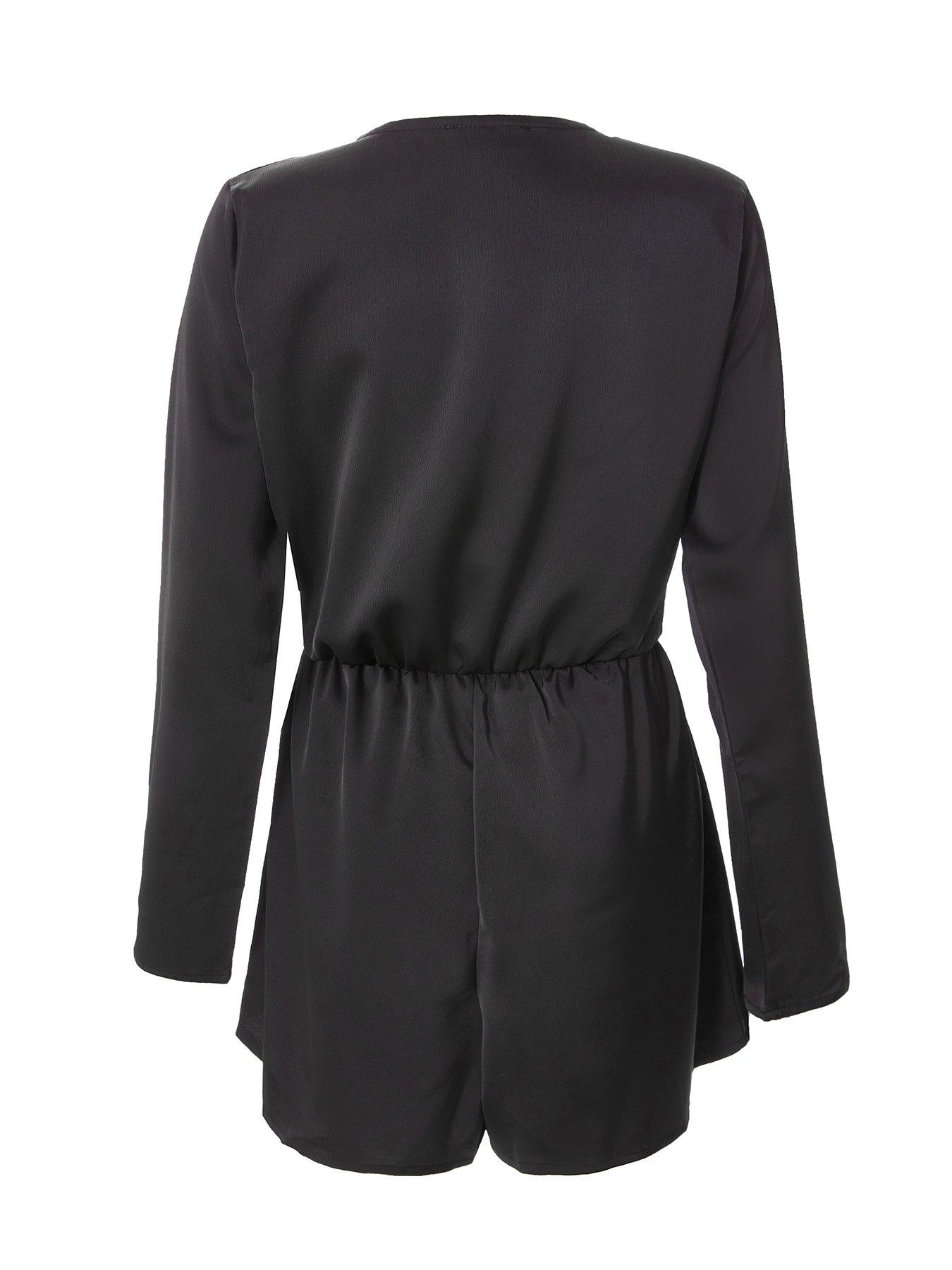 Image 5 of 6 of Quiz Black Satin Wrap Playsuit