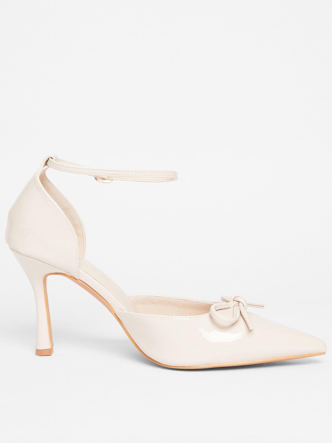 undefined Wide Fit Nude Patent Bow Court Heels