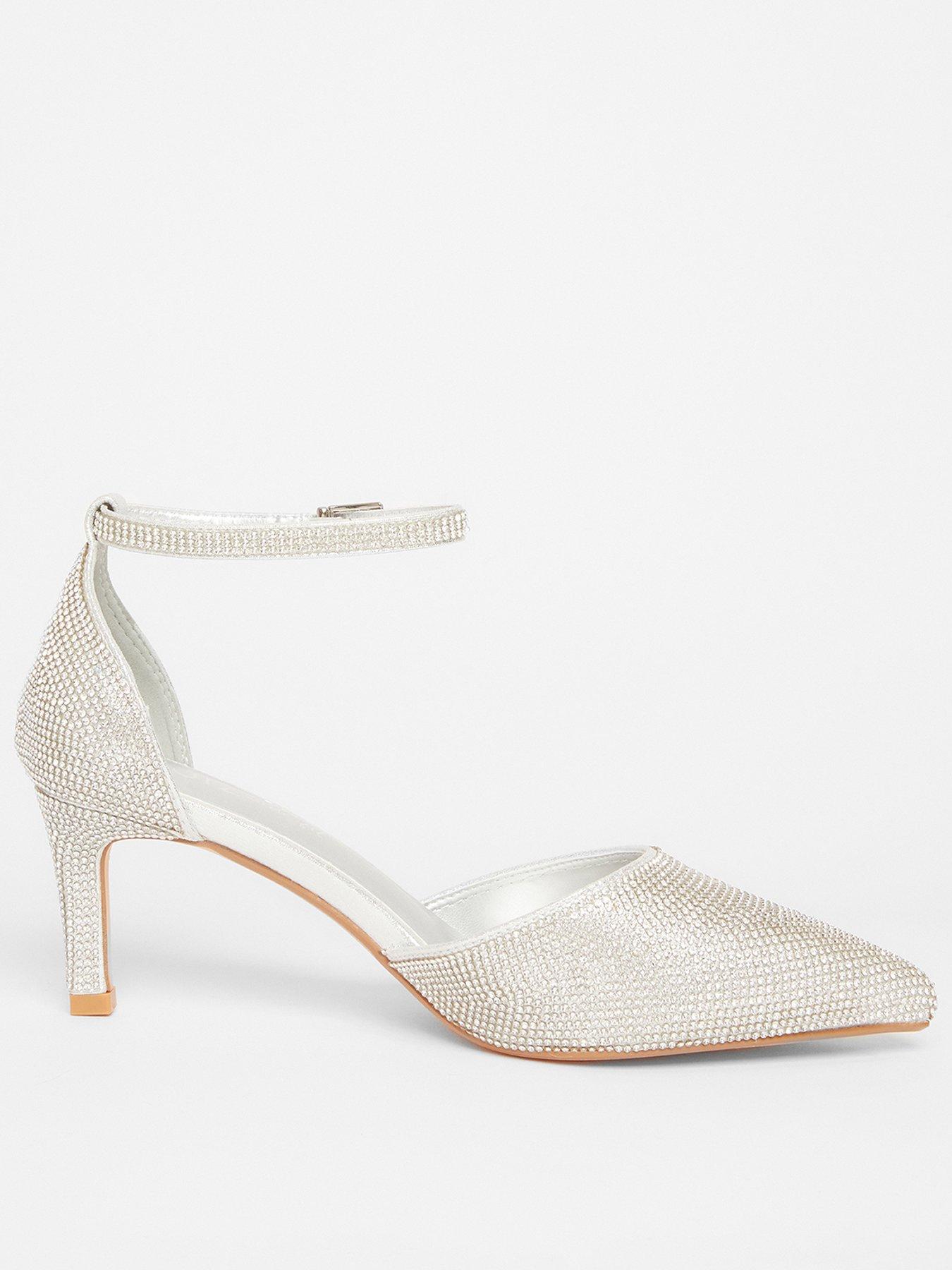 Quiz Wide Fit Silver Diamante Court Heels Very
