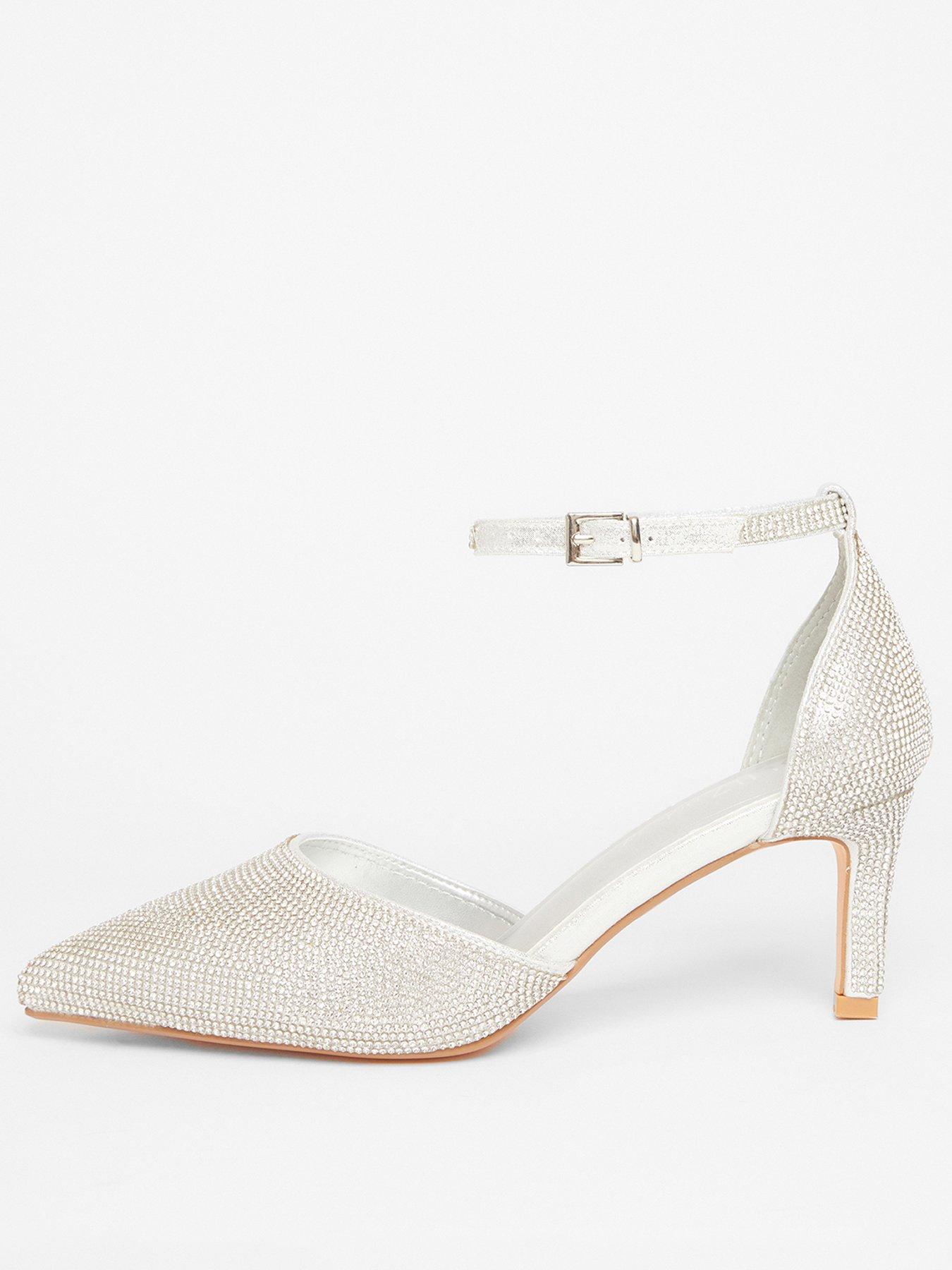 Quiz Wide Fit Silver Diamante Court Heels Very