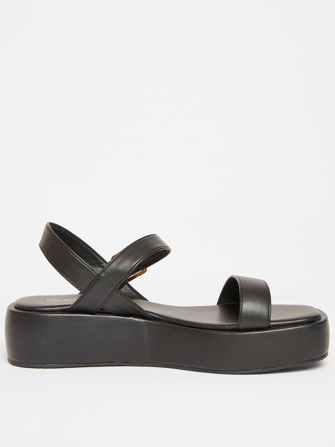 undefined Black Faux Leather Flatform Sandals