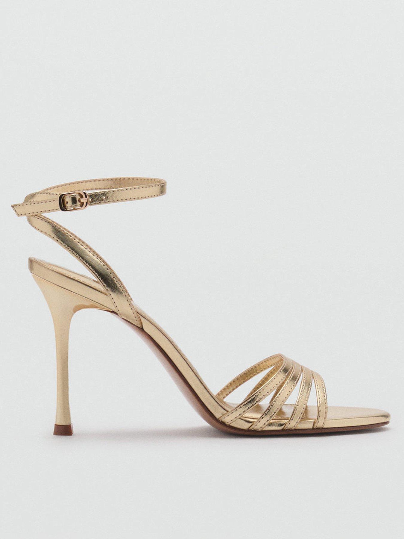 undefined Combined Strap Heeled Sandals - Gold