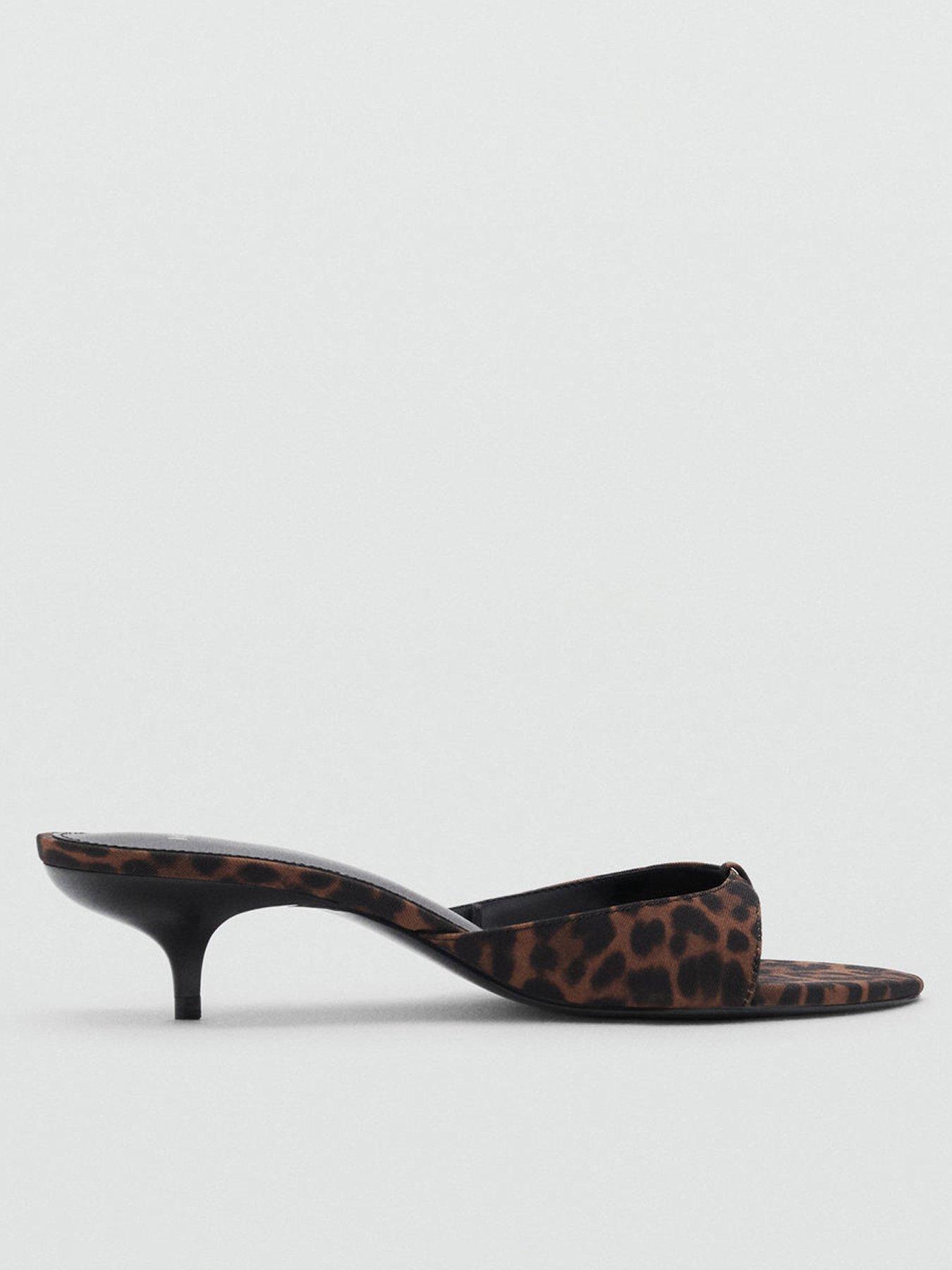 Image 1 of 4 of Mango Leopard-Print Kitten-Heel Sandals - Brown