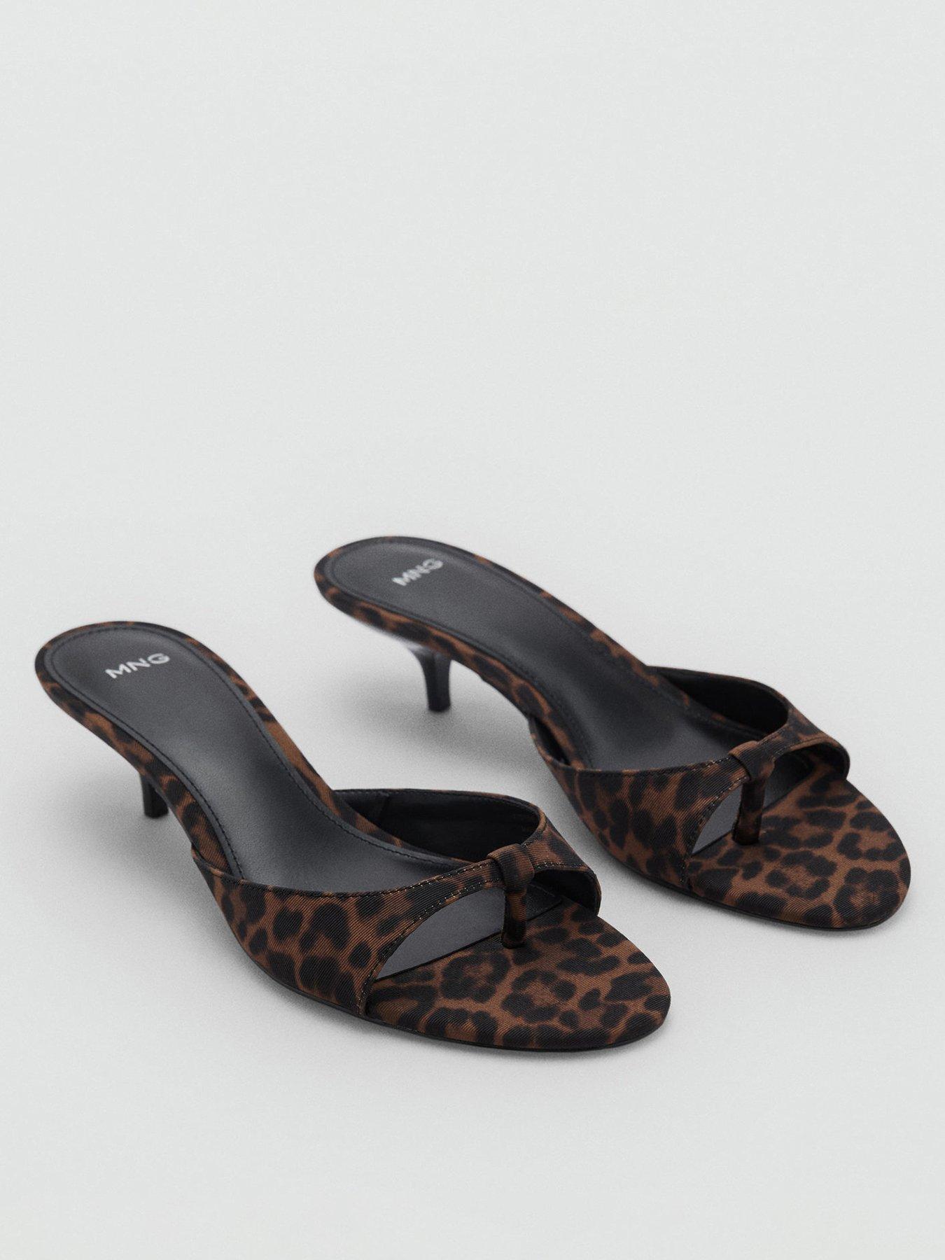 Image 2 of 4 of Mango Leopard-Print Kitten-Heel Sandals - Brown