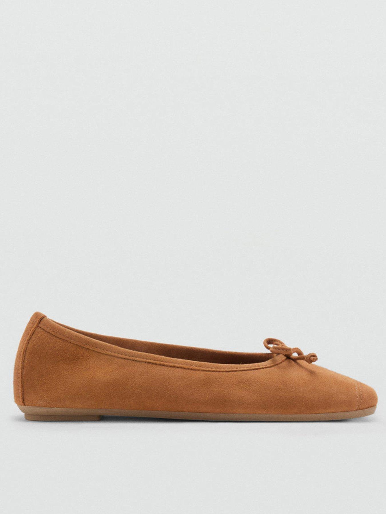 Mango Bow Suede Ballerina - Brown