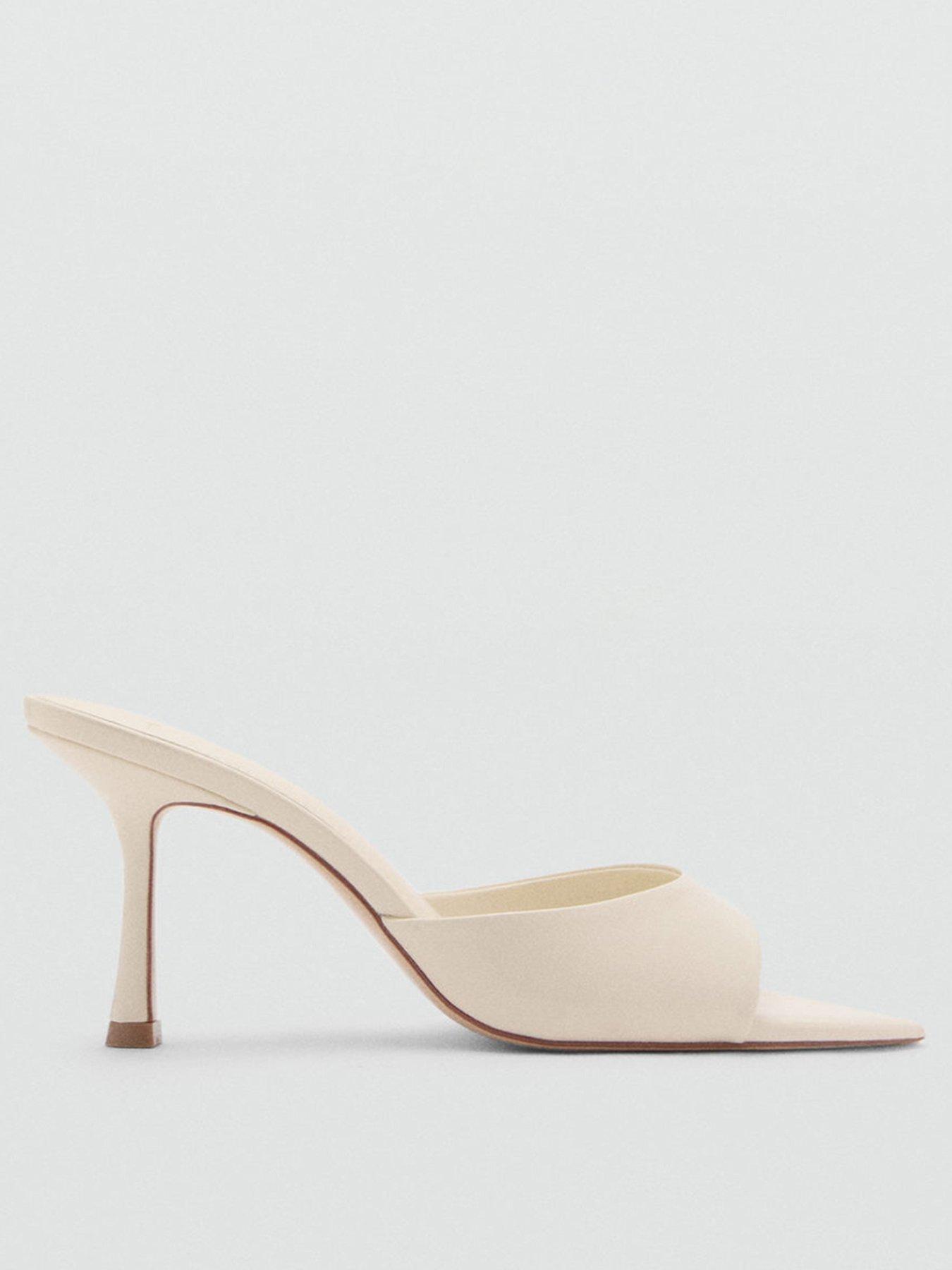 undefined Open Toed Heeled Sandals With Pointed Toe - White