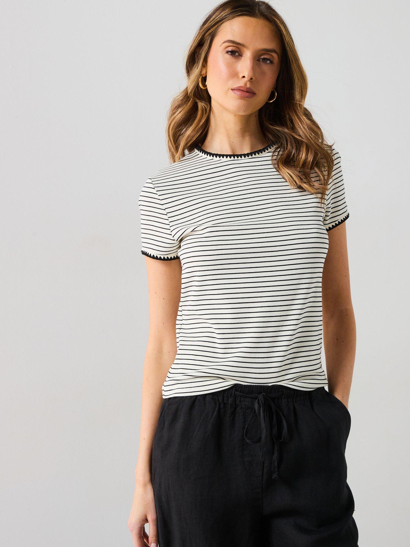 undefined Cotton T Shirt With Contrasting Trim - Cream