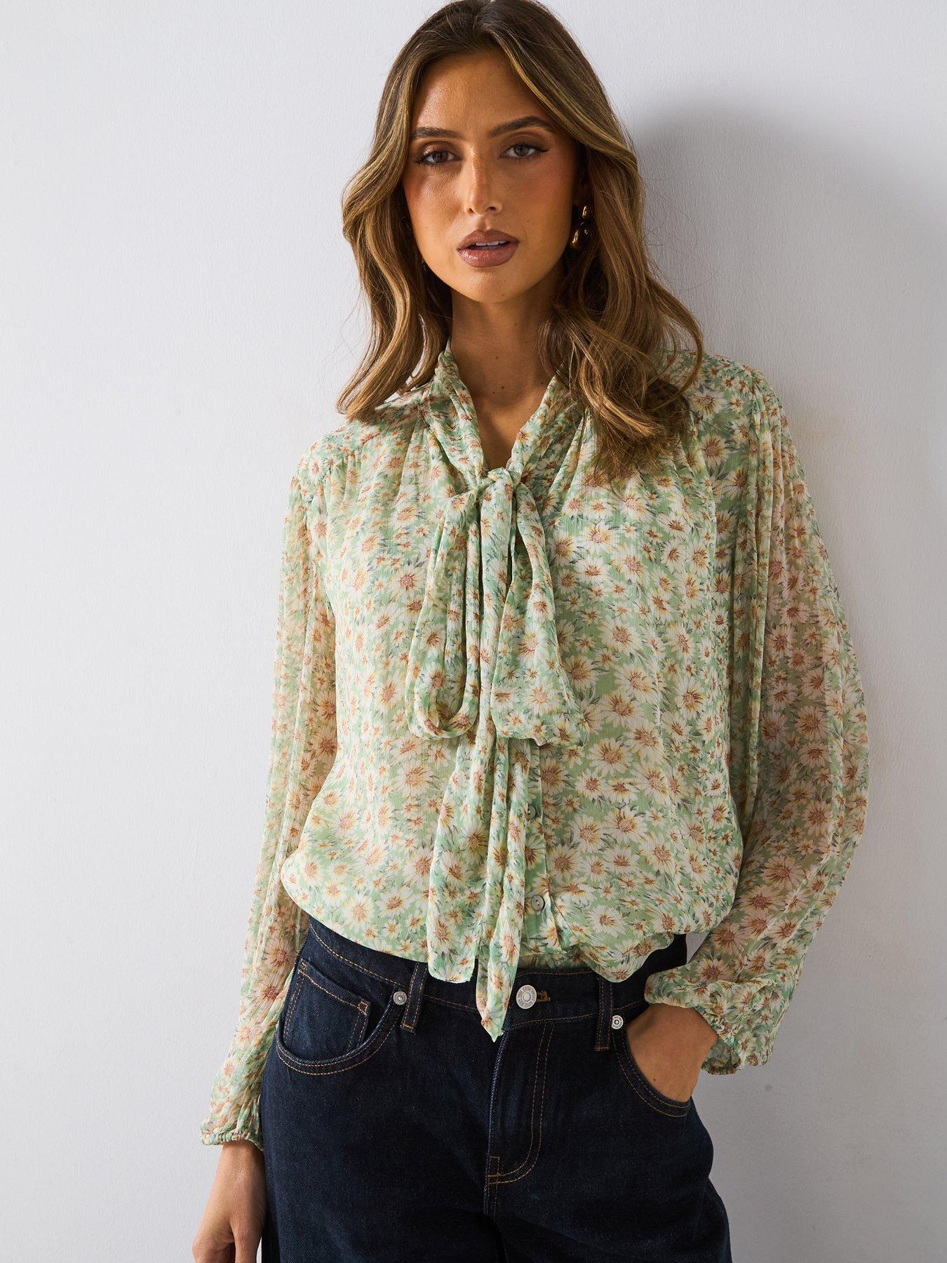 undefined Floral Tie Blouse - Green