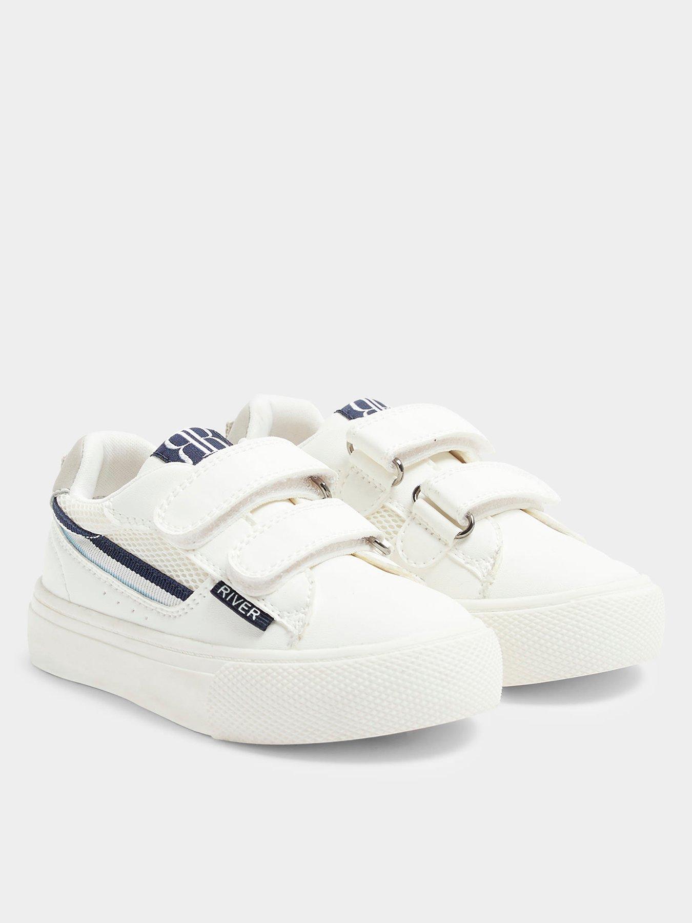 undefined Mini Boys Side Tape Velcro Trainers - White