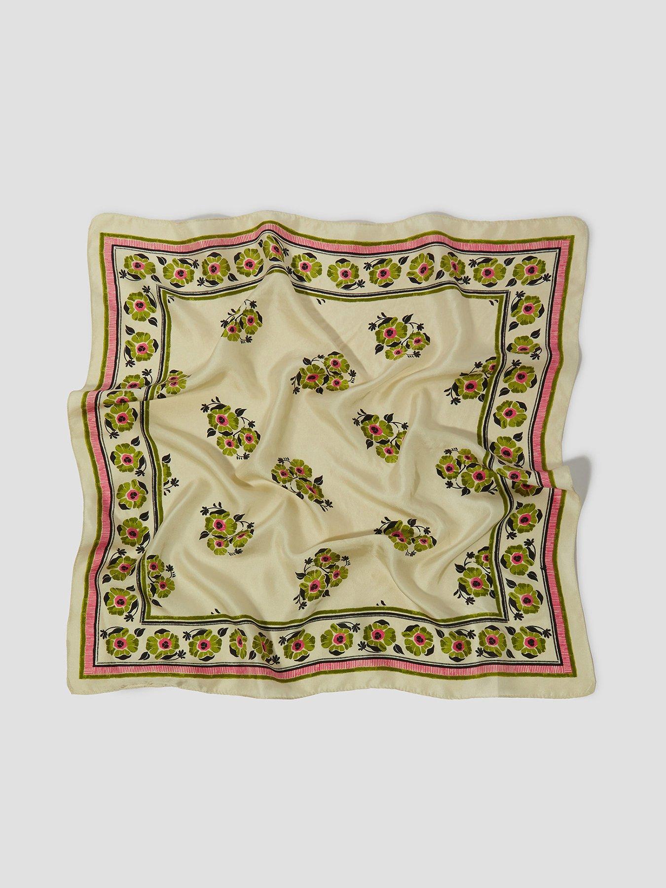 undefined Louisa Floral Silk Square Scarf  - Cream