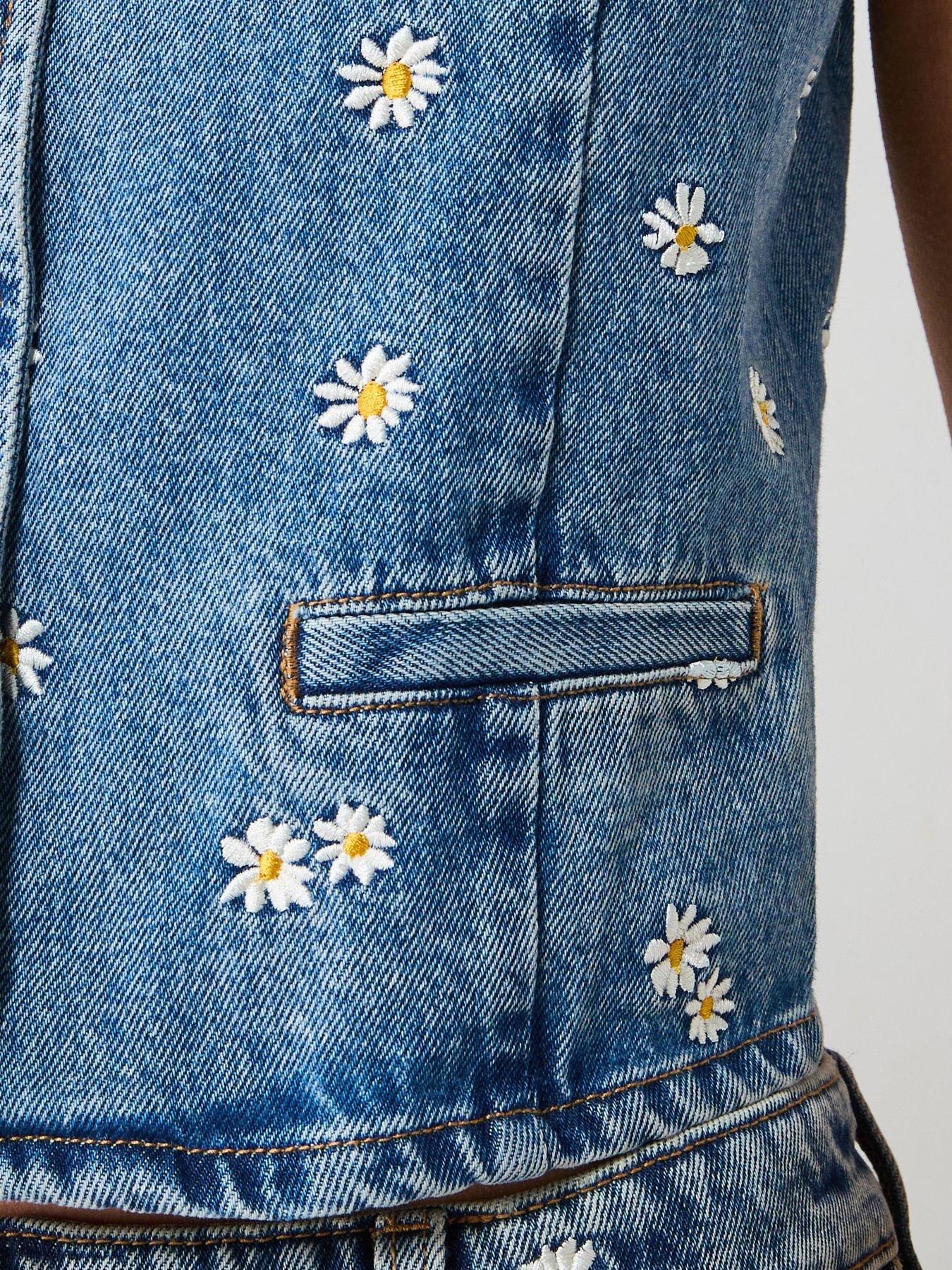 Image 6 of 6 of Mango Flower Embroidered Crop Vest - Blue