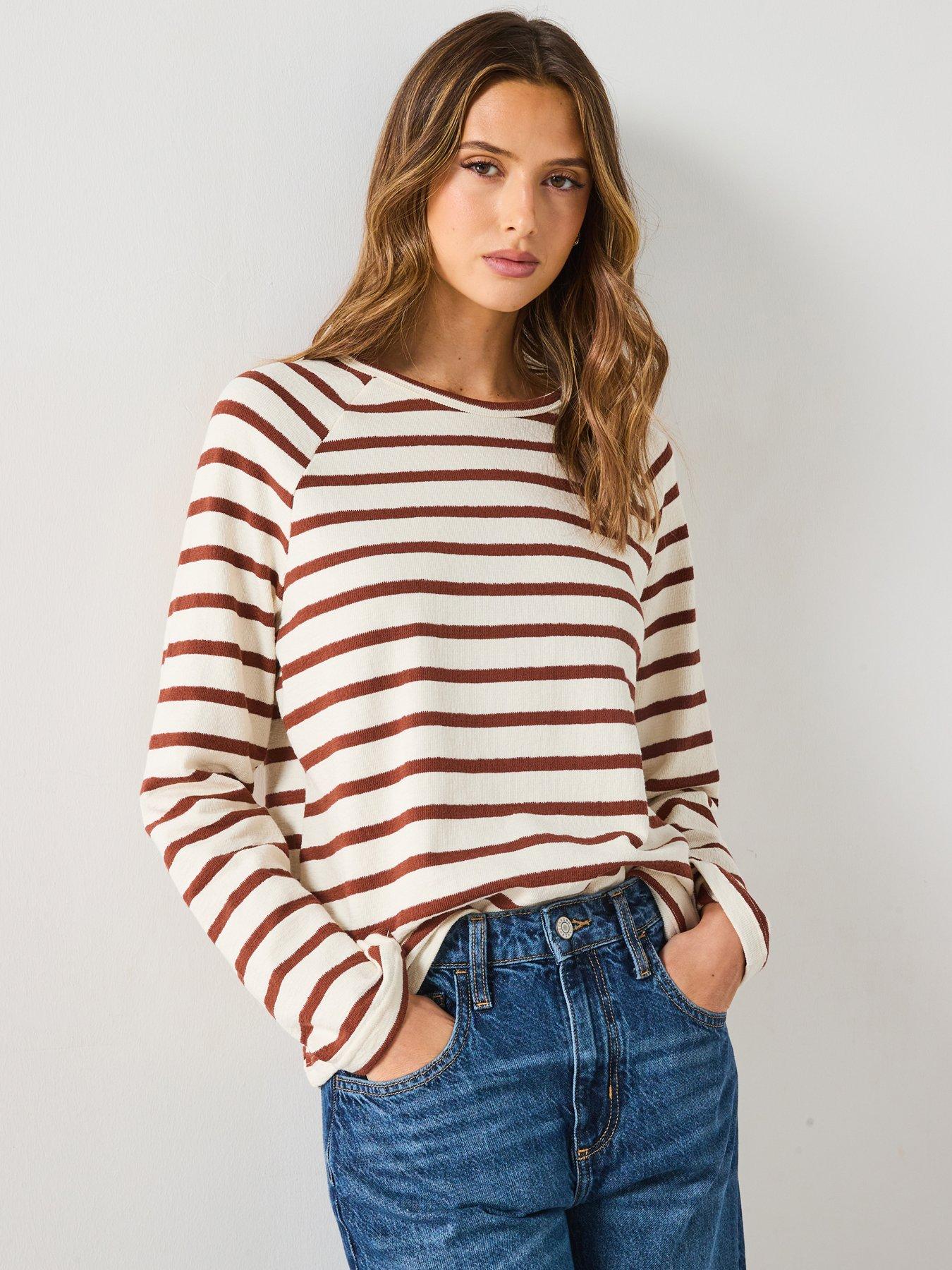 undefined Striped Round Neck Sweatshirt - Brown