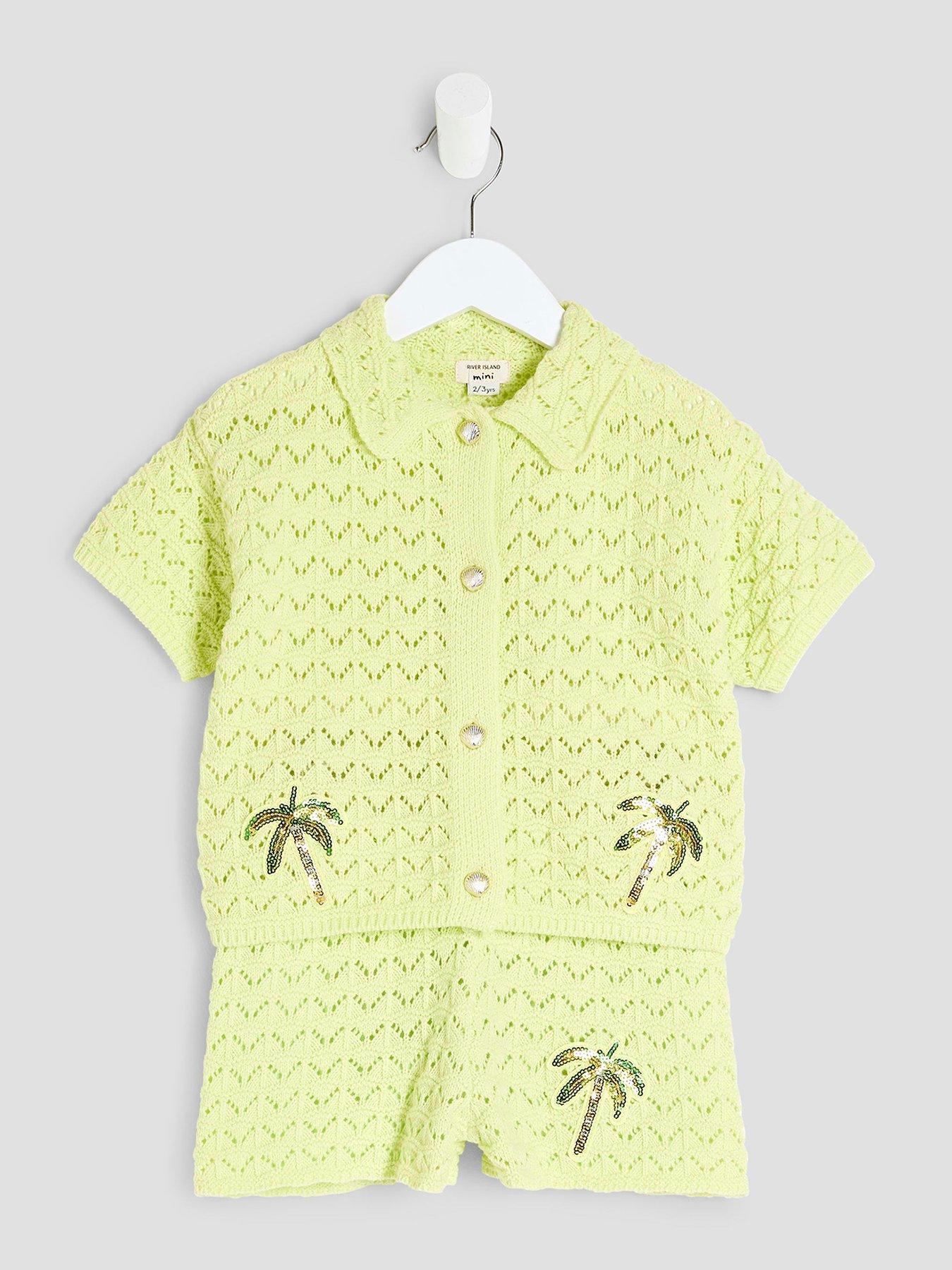 undefined Girls Revere Palm Tree Shirt Set - Lime Green
