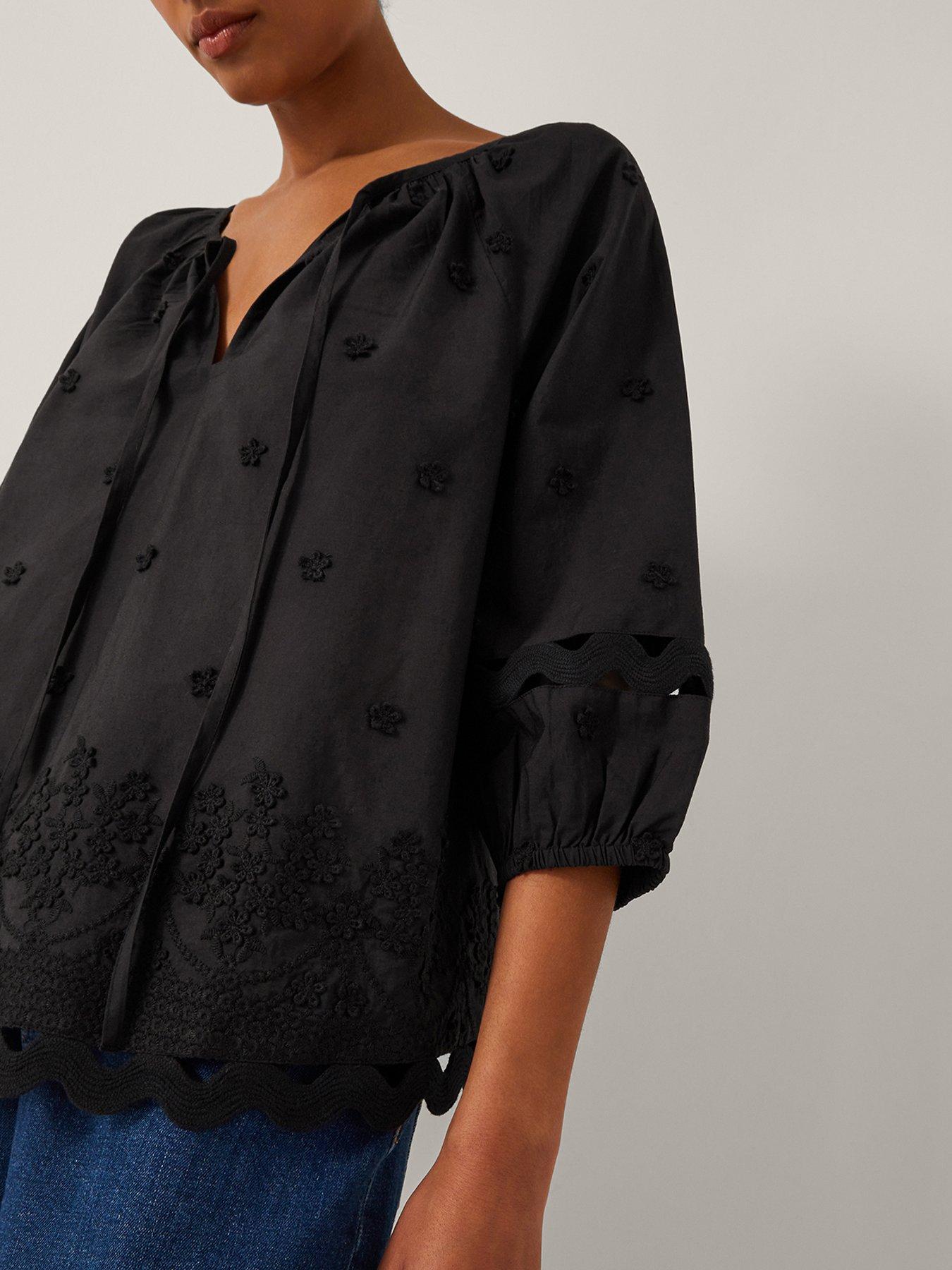 Image 4 of 5 of Monsoon Esme Embroided Top - Black