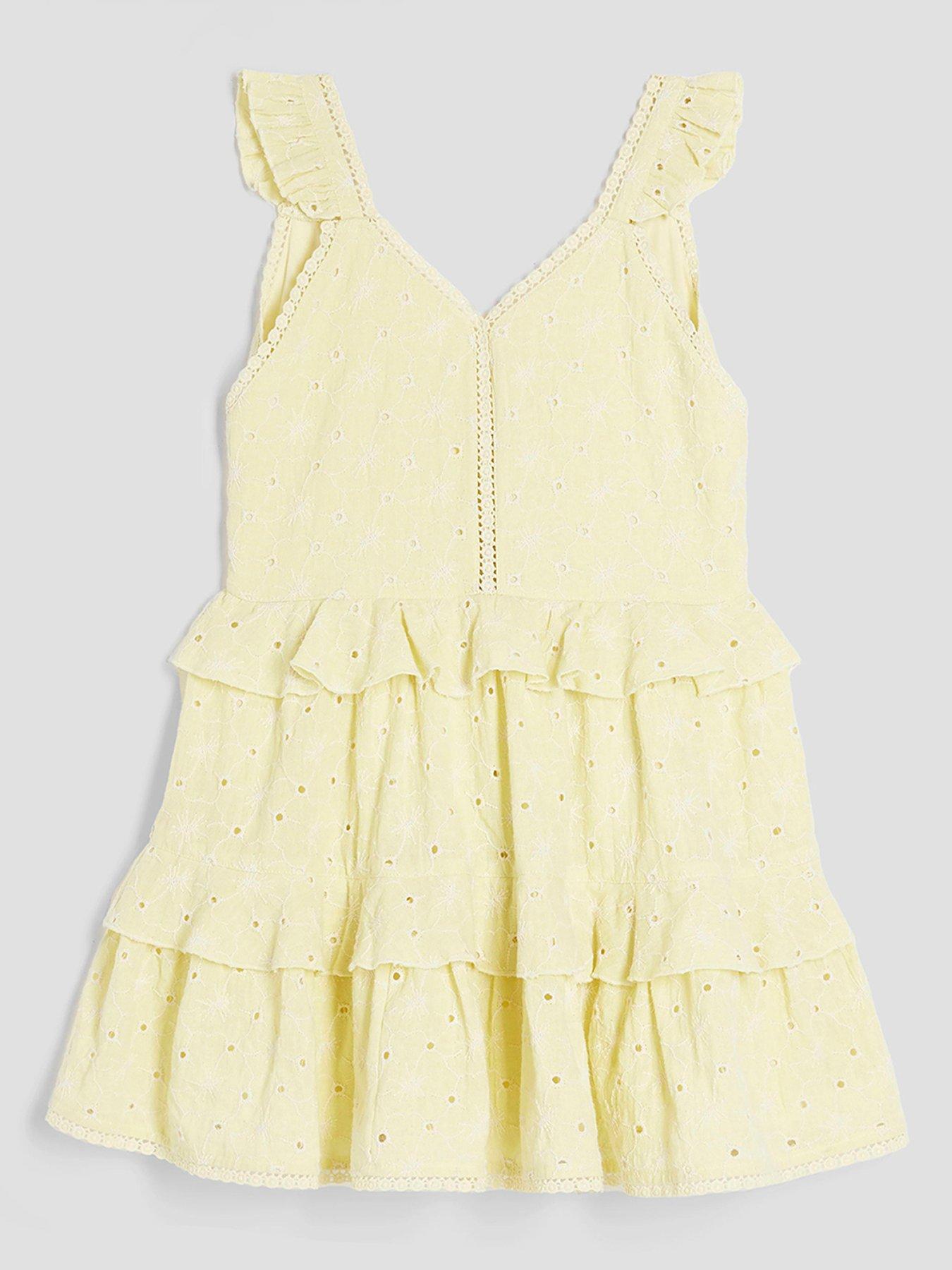 undefined Older Girl Tiered Broderie Dress - Yellow