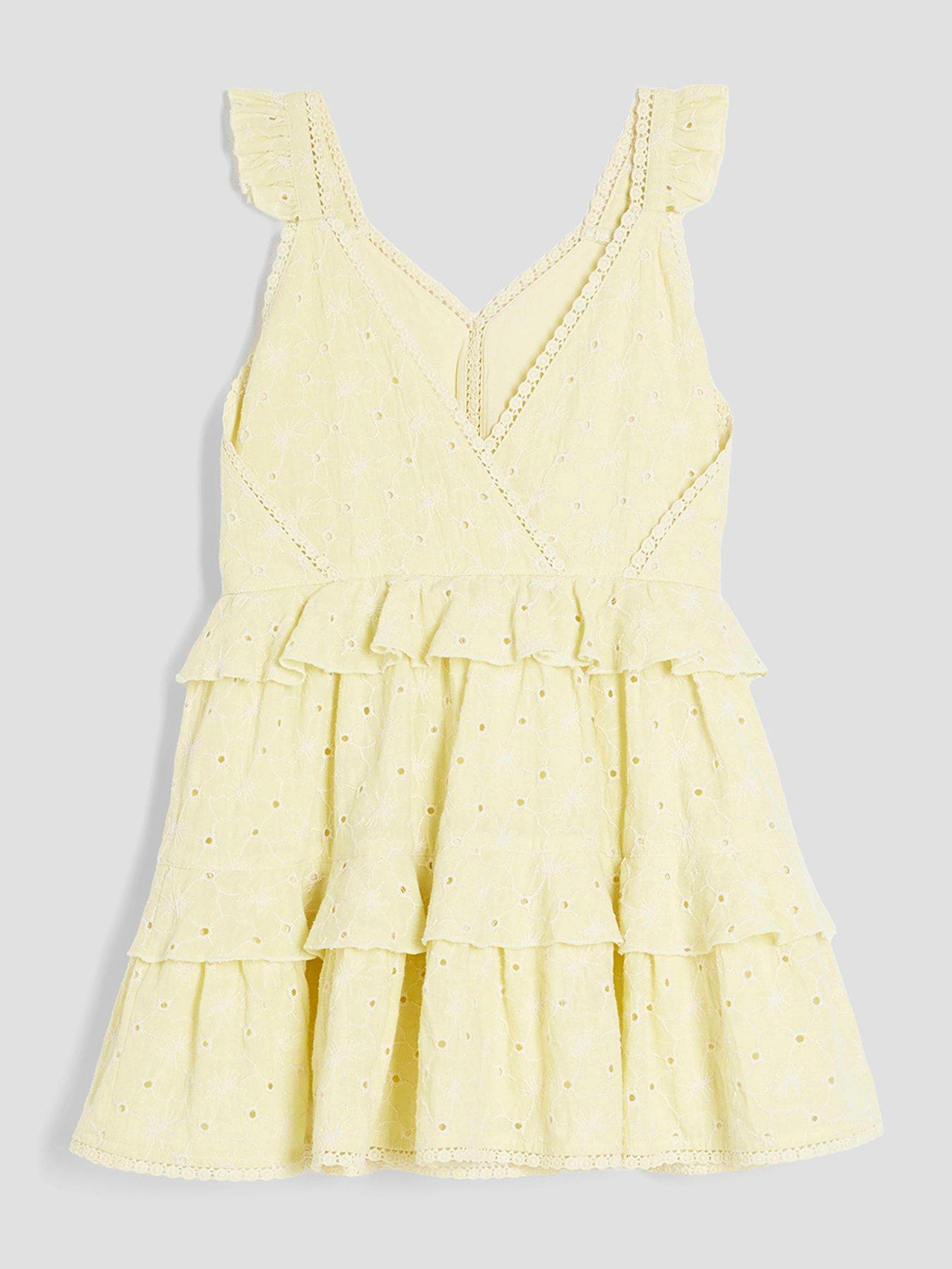 Image 2 of 4 of River Island Older Girl Tiered Broderie Dress - Yellow