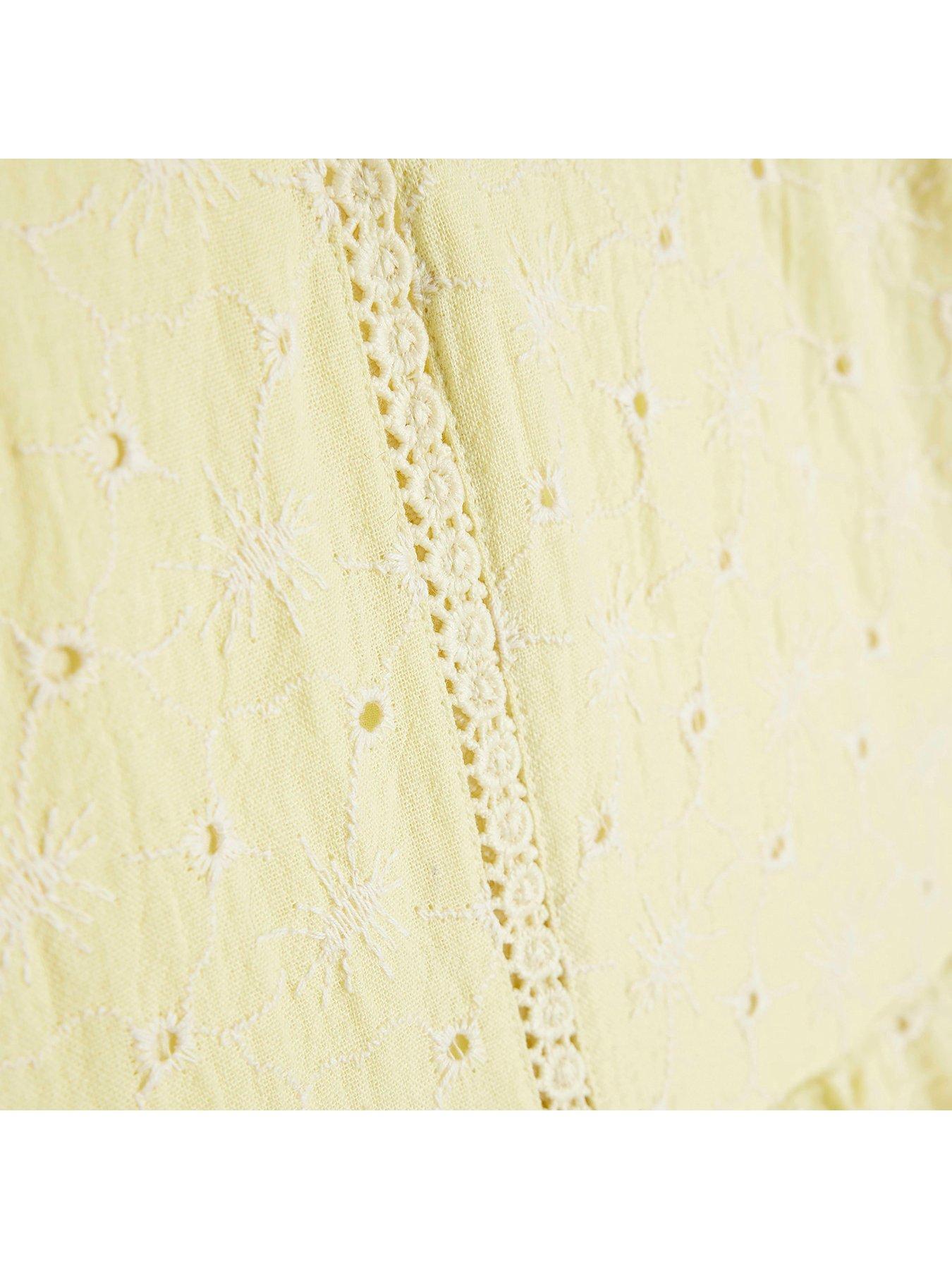 Image 4 of 4 of River Island Older Girl Tiered Broderie Dress - Yellow