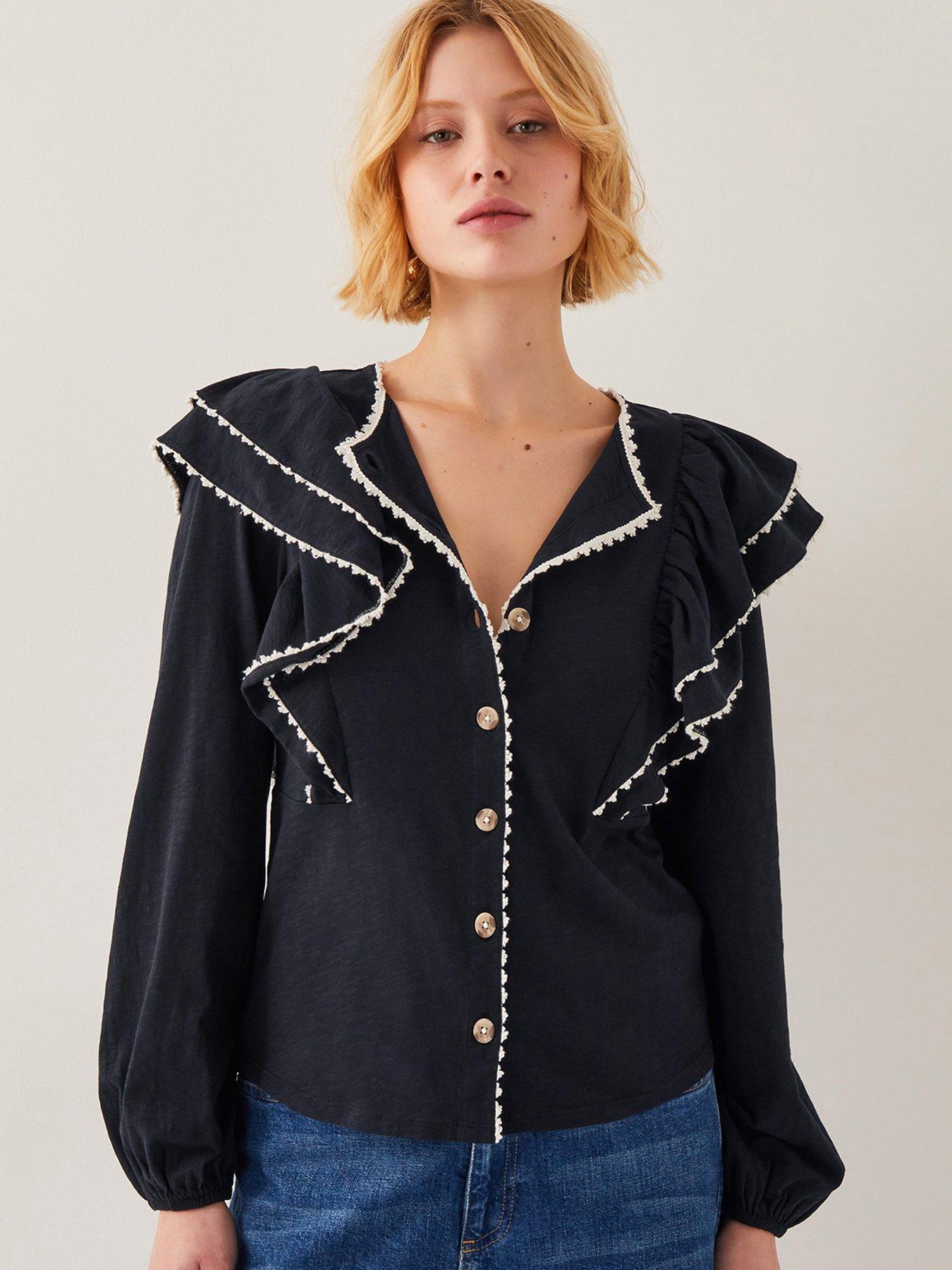 undefined Freya Frill Jersey Top - Black