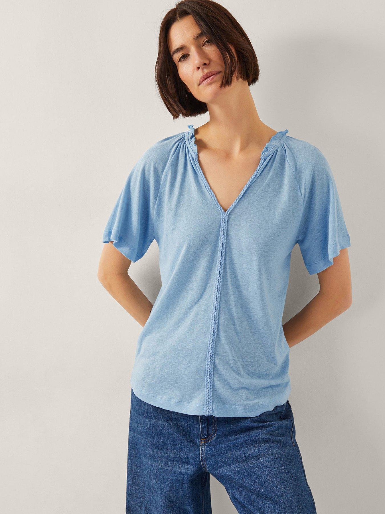undefined Andi Linen Blend Top - Blue