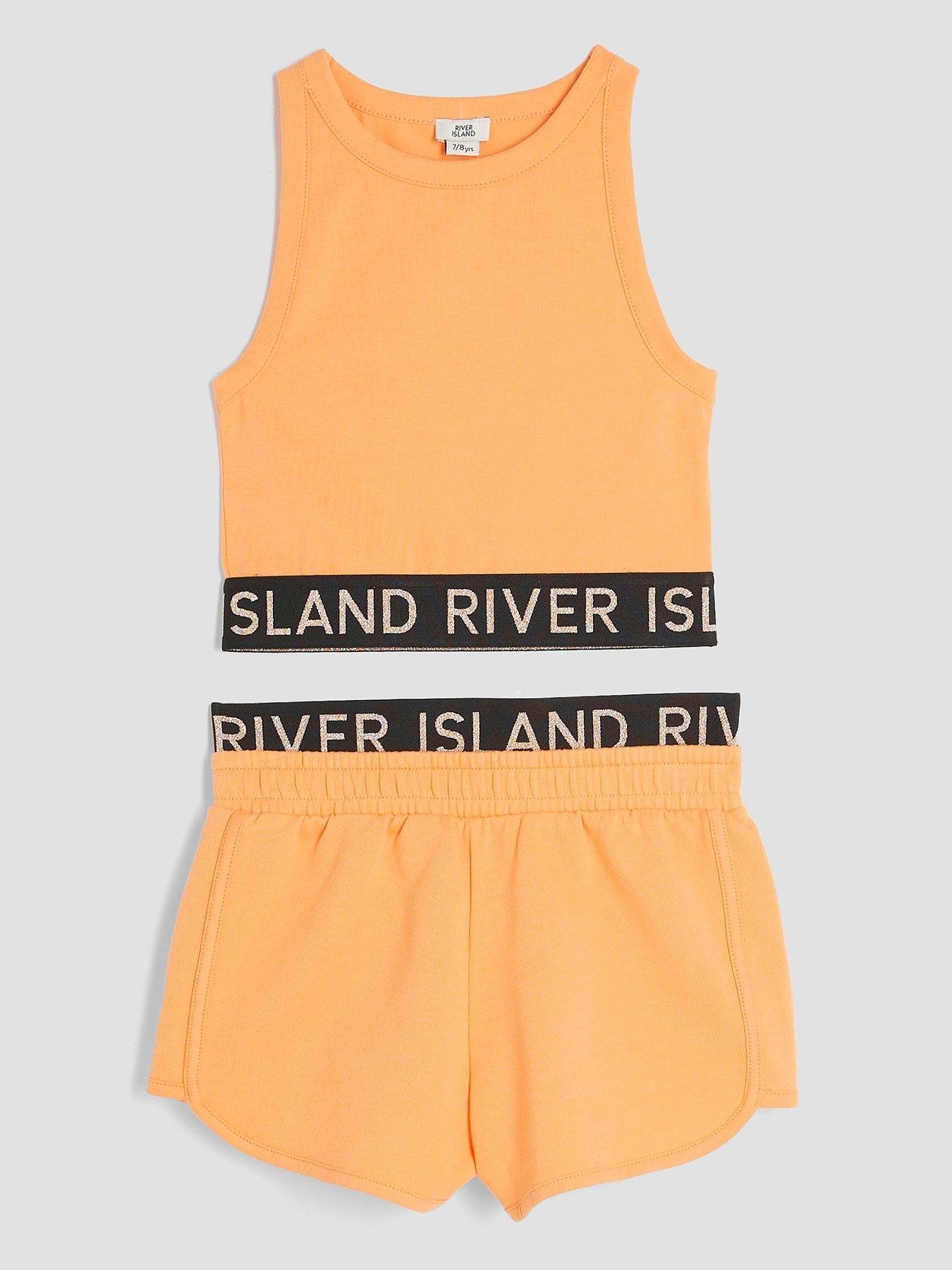 undefined Girls Glitter Tank Set - Orange