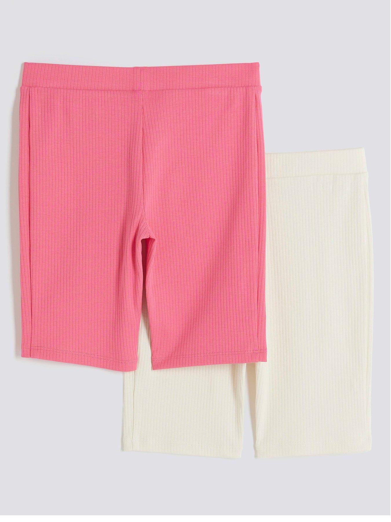 Image 2 of 4 of River Island Girls Pack Of 2 Cycling Shorts - / Cream - Pink