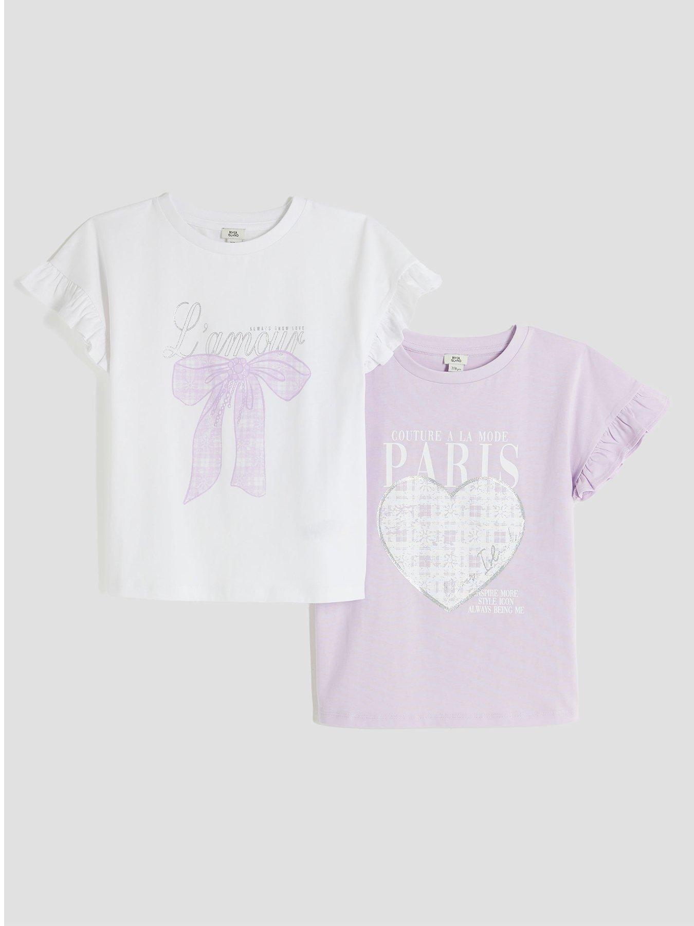 undefined Older Girl 2 Pack Frill T-Shirts - Purple