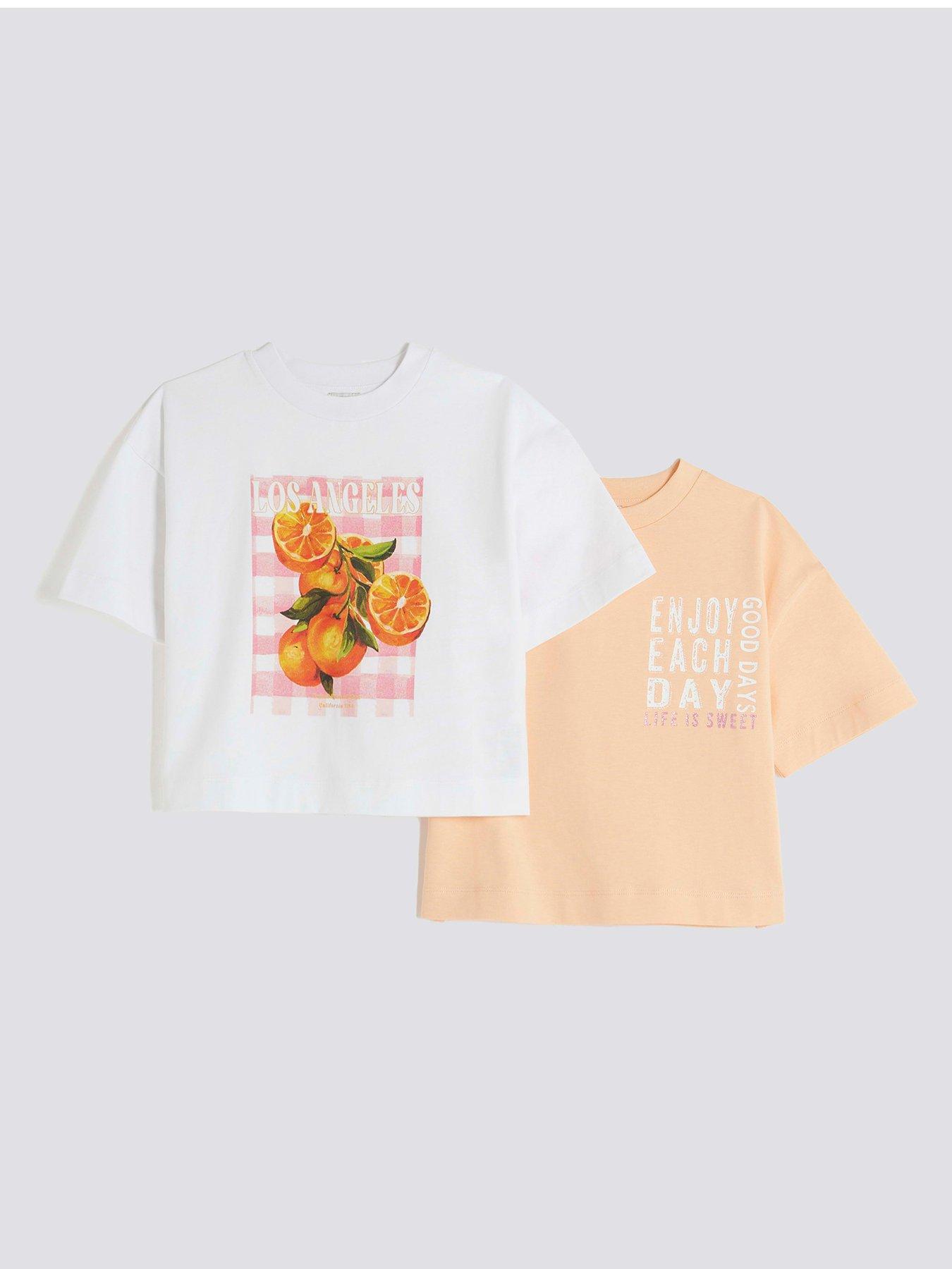 undefined Girls Pack Of 2 Graphic T-Shirts - Coral /Oranges