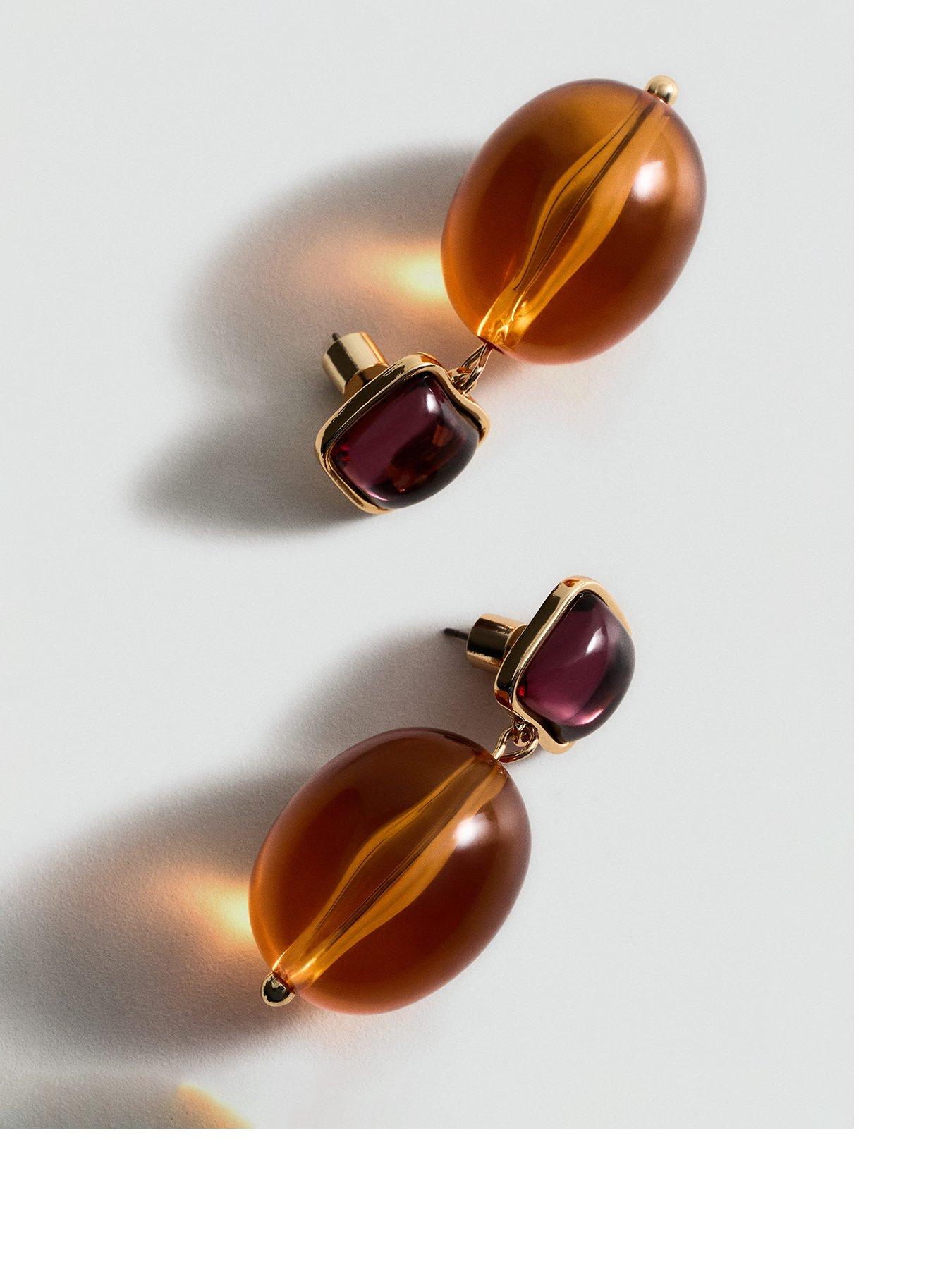 undefined Resin Hanging Bead Earrings - Orange