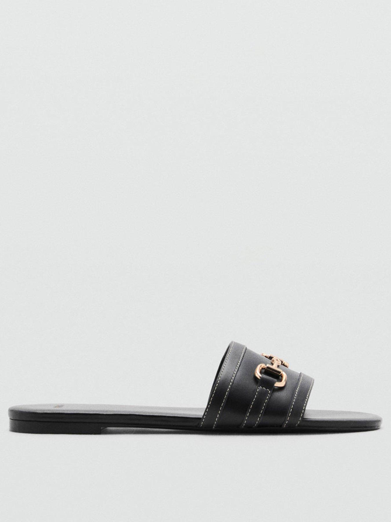 Image of Mango Buckle Leather Sandals - Black