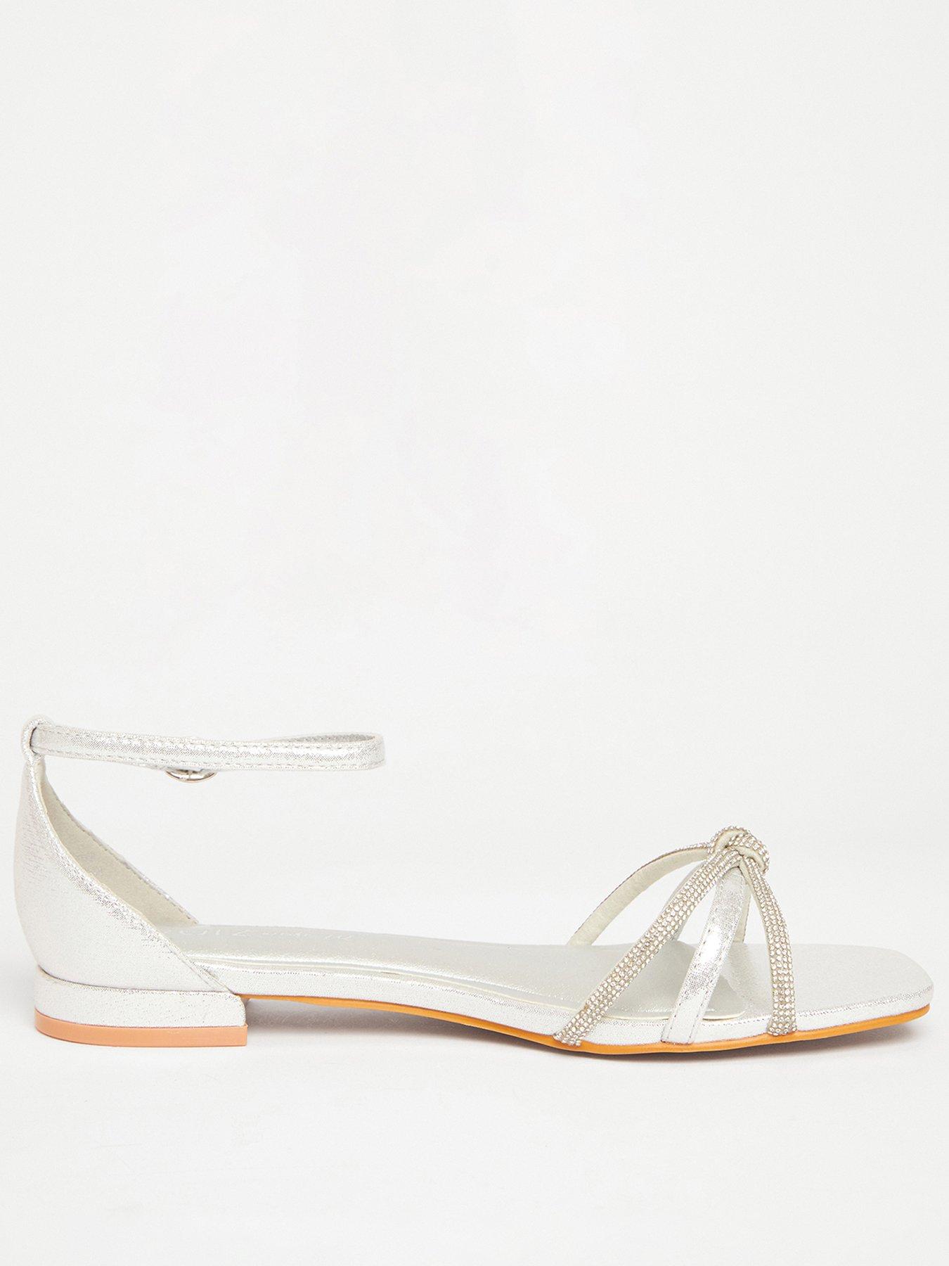 undefined Wide Fit Silver Diamante Flat Sandals