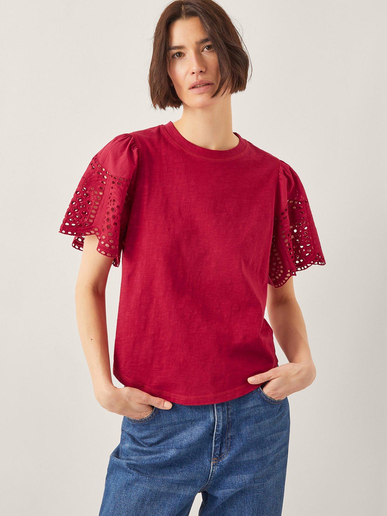 undefined Bel Broderie Sleeve T-shirt - Red