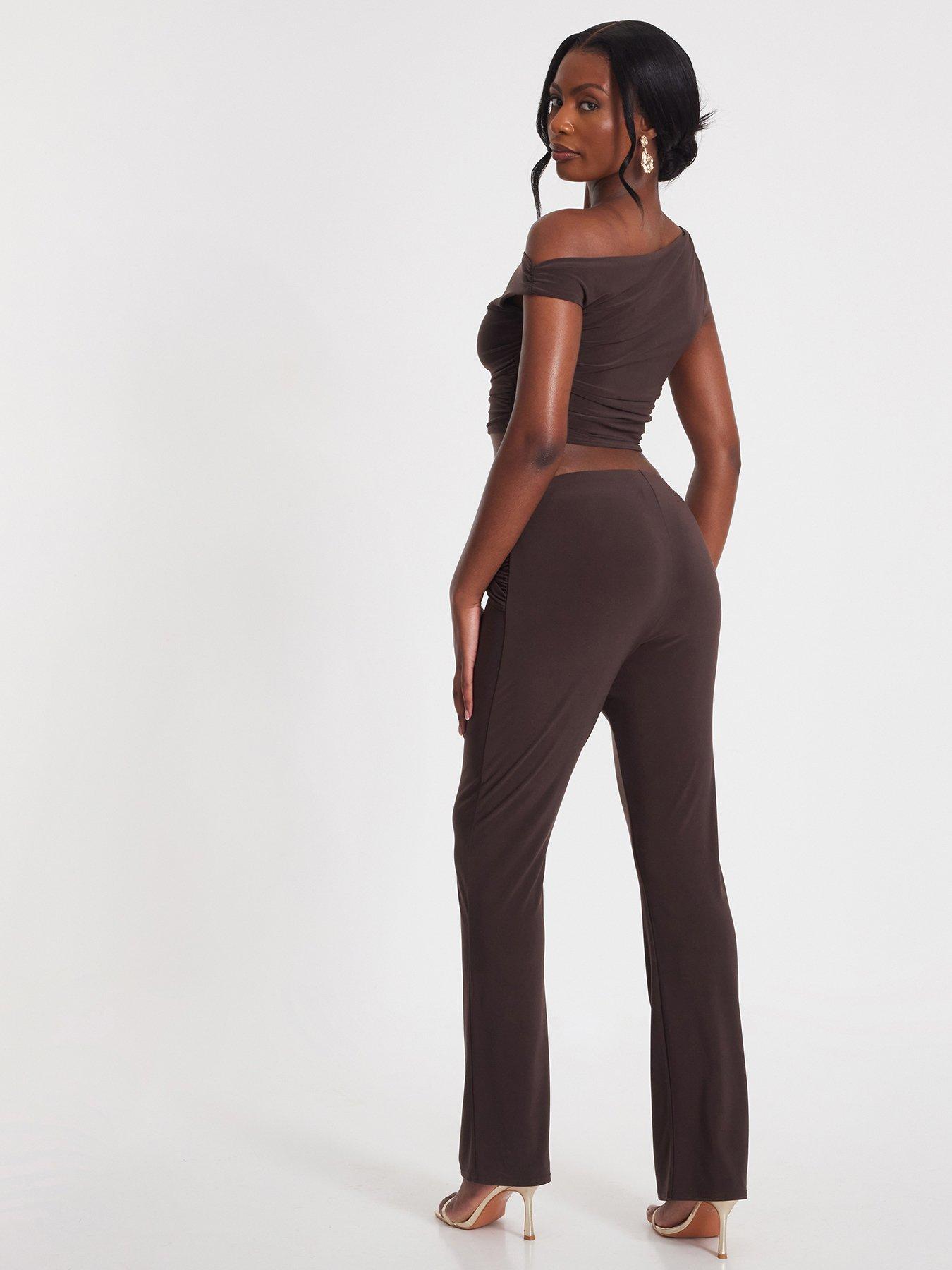 Image 2 of 6 of Quiz Brown Buckle Detail Trousers