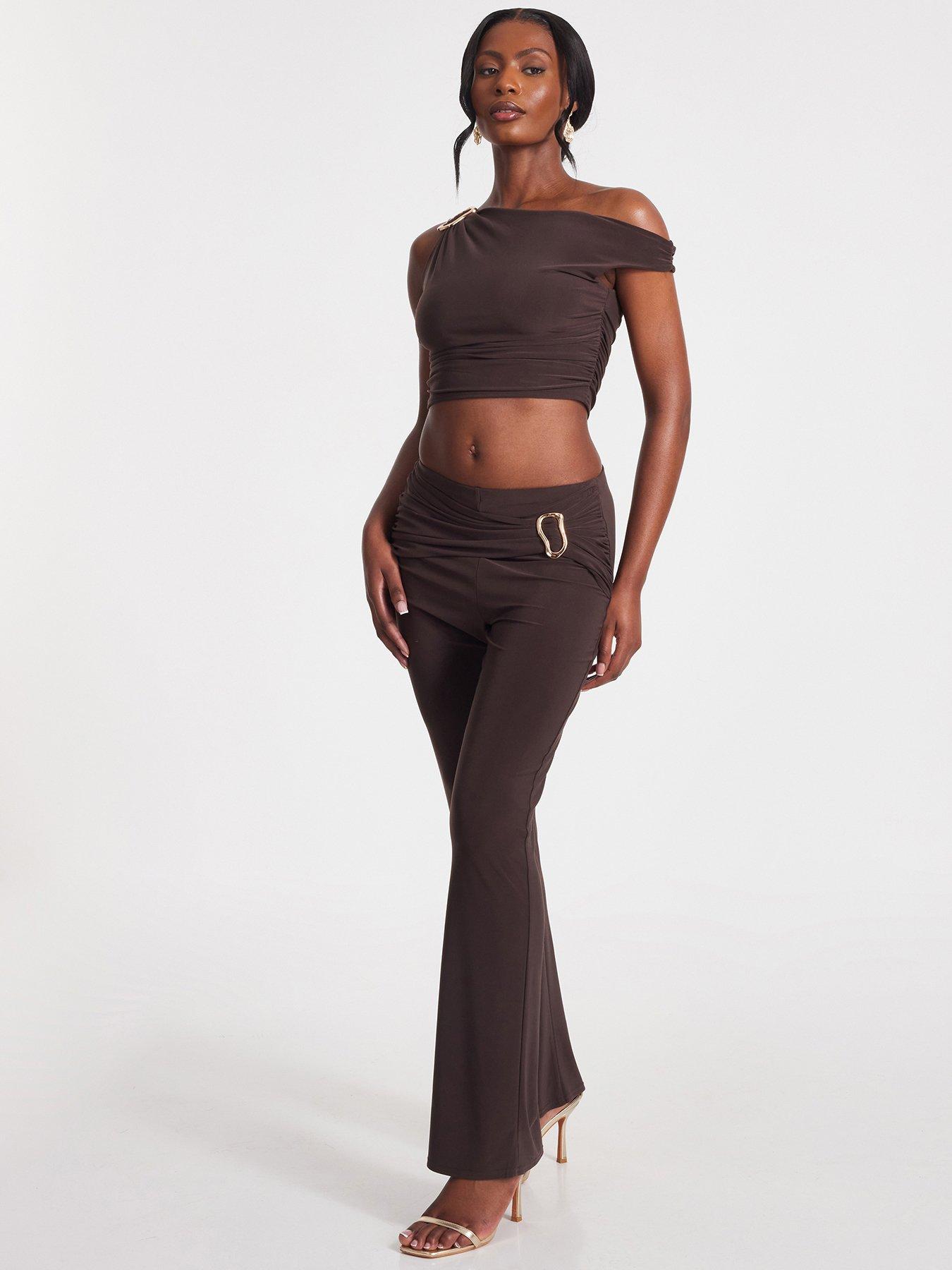 Image 3 of 6 of Quiz Brown Buckle Detail Trousers
