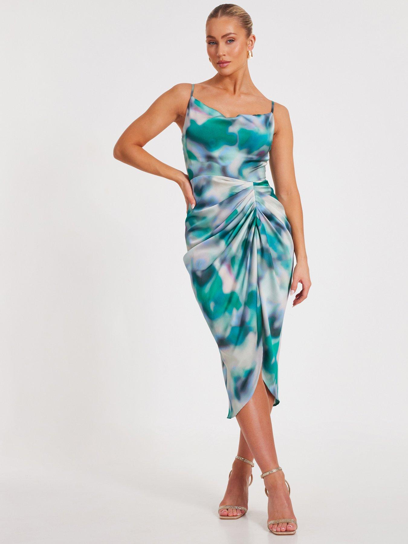 green marble dress Drew Puff Sleeve Wrap Front Midi Dress Green Marble *NEW FIT* – Girl In Mind main image 0