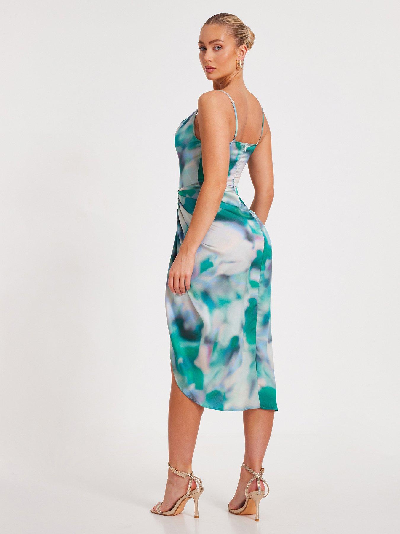 Quiz Green Satin Marble Print Midaxi Dress | Very