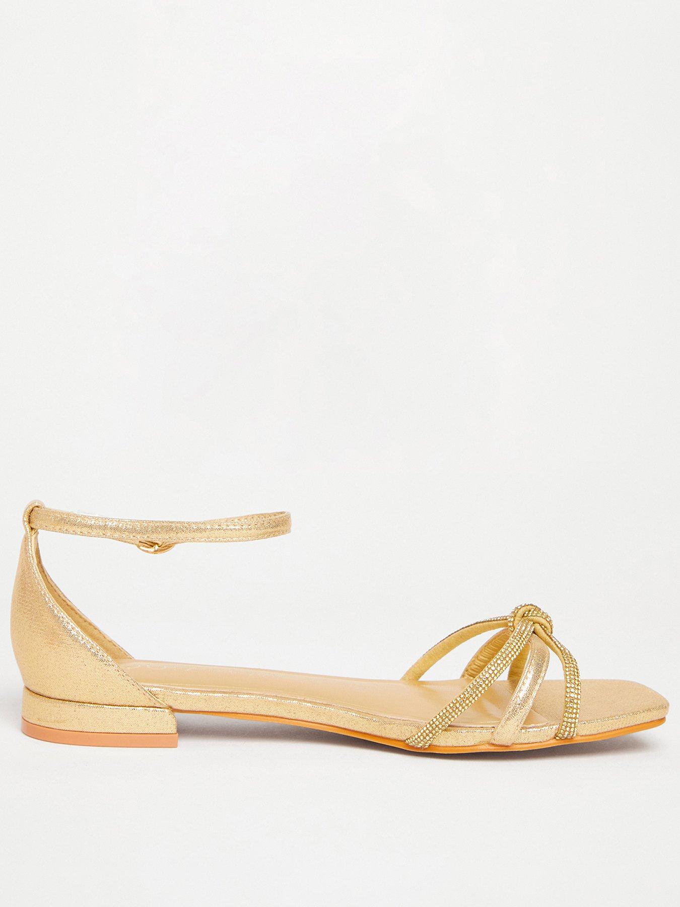 undefined Wide Fit Gold Diamante Flat Sandals