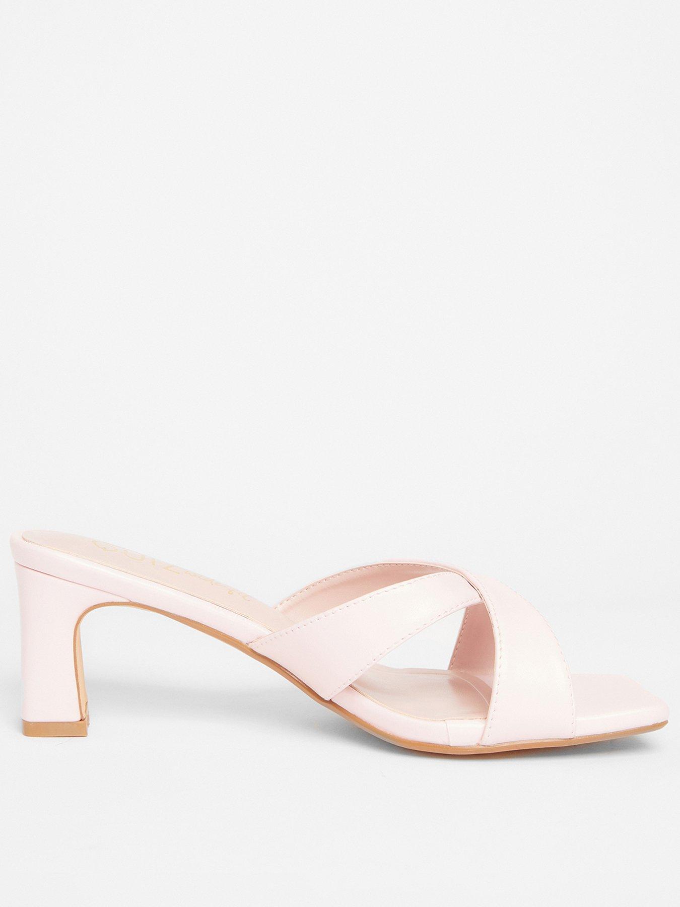 undefined Wide Fit Pink Cross Strap Mule Heels