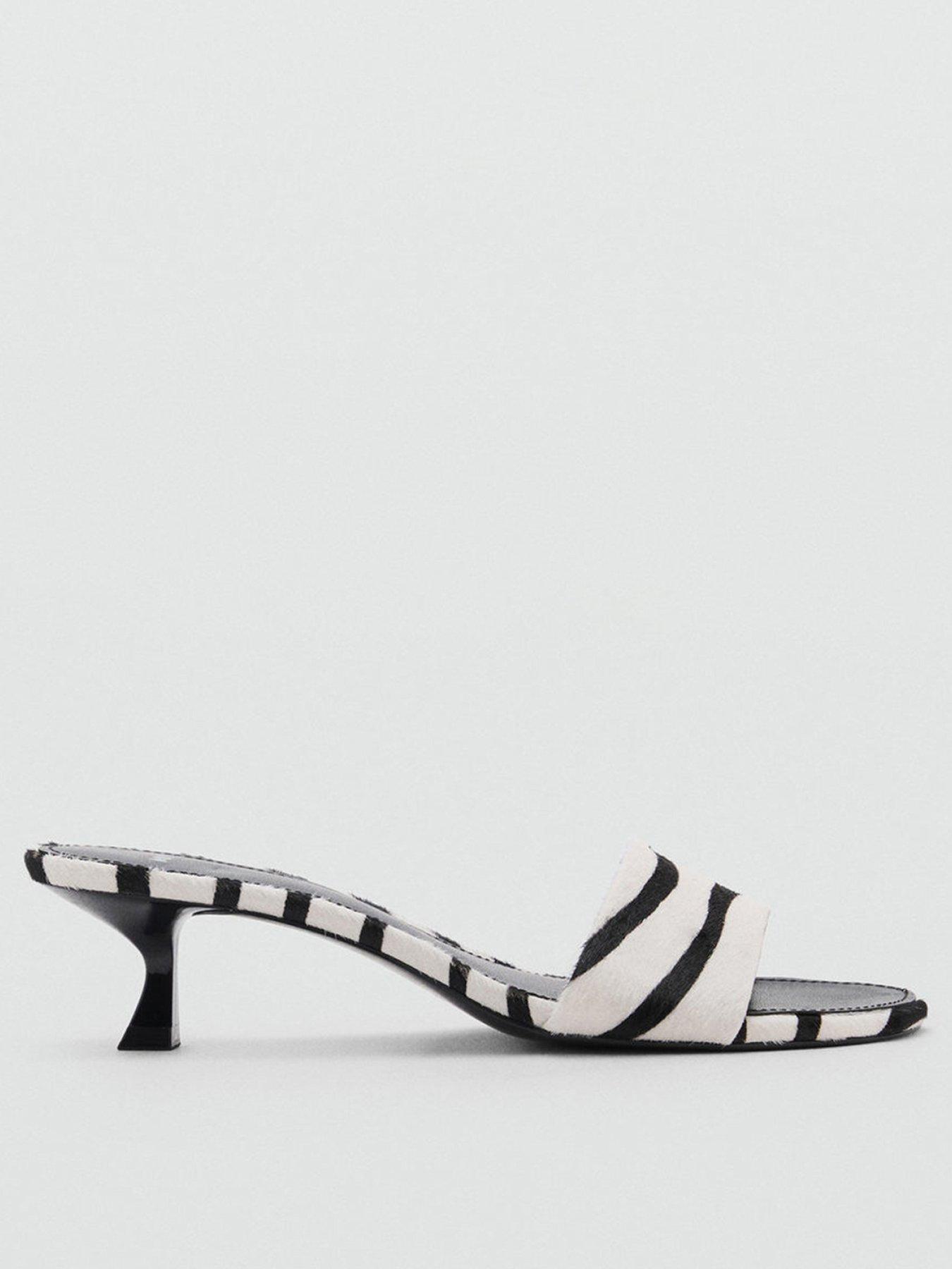 undefined Zebra-Print Fur Sandals - White/Black