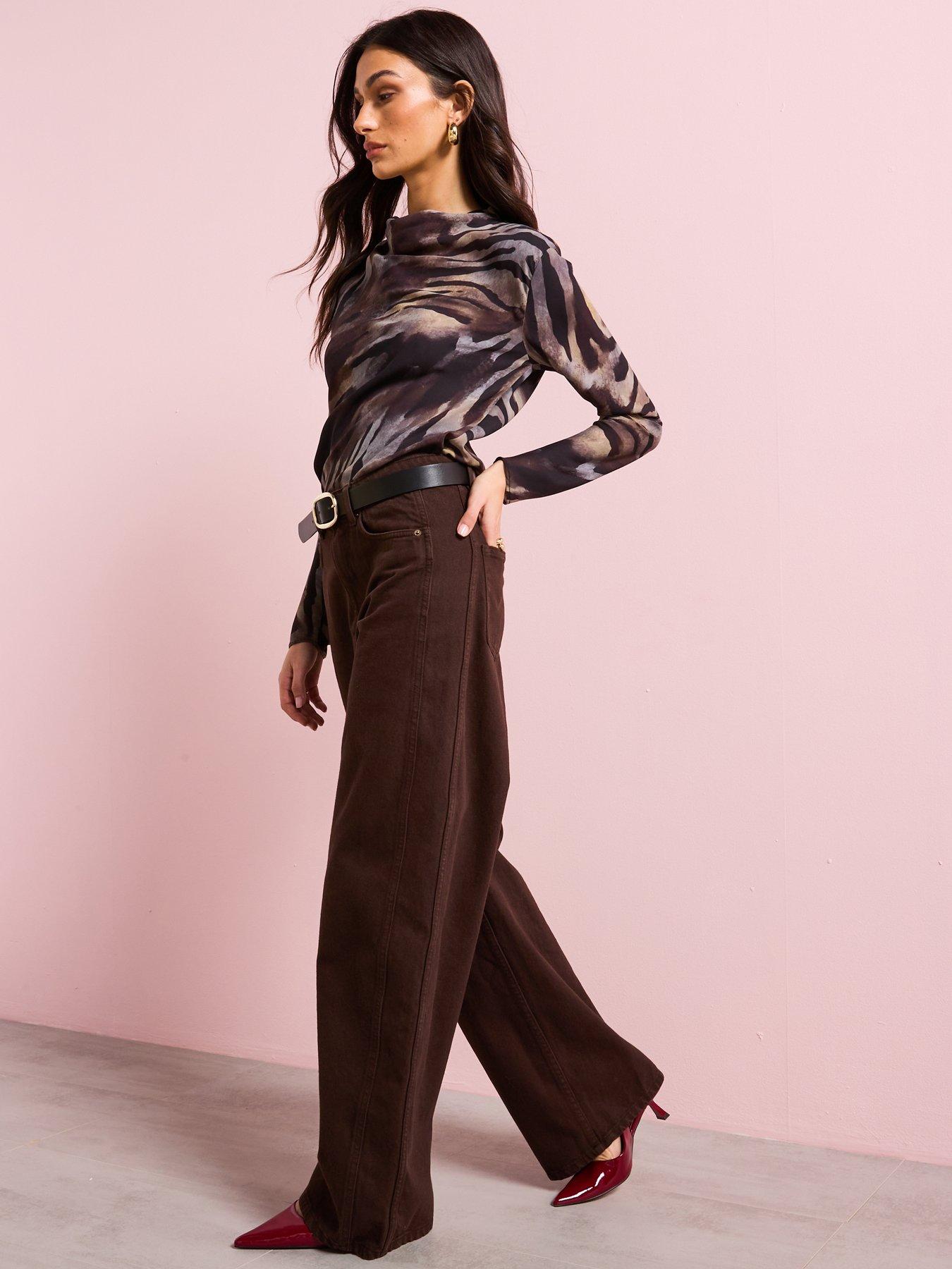 Image 4 of 4 of Mango High Rise Balloon Jeans - Brown